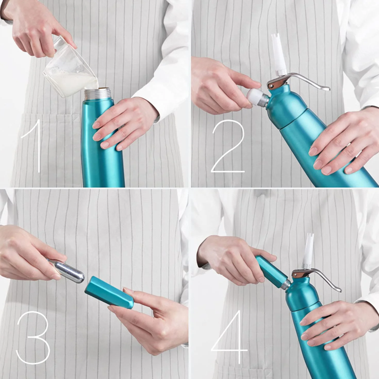 Comforty Dozownik do śmietany 500 ml ze stali nierdzewnej, profesjonalny syfon do śmietany z aluminiowym korpusem + 3 dysze i 1 szczotka do czyszczenia deserów, ciast