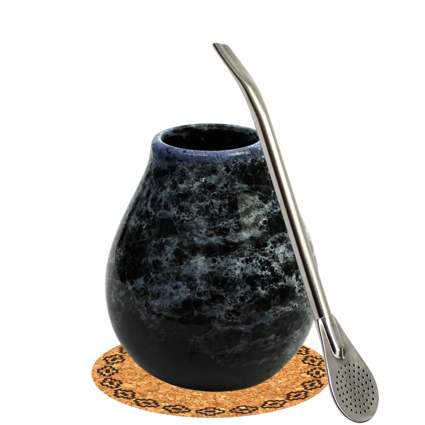 Gaucho Yerba Mate zestaw do herbaty z tykłakiem, kubek ceramiczny 350 ml, słomka Bombilla 19 cm, podkładka korkowa