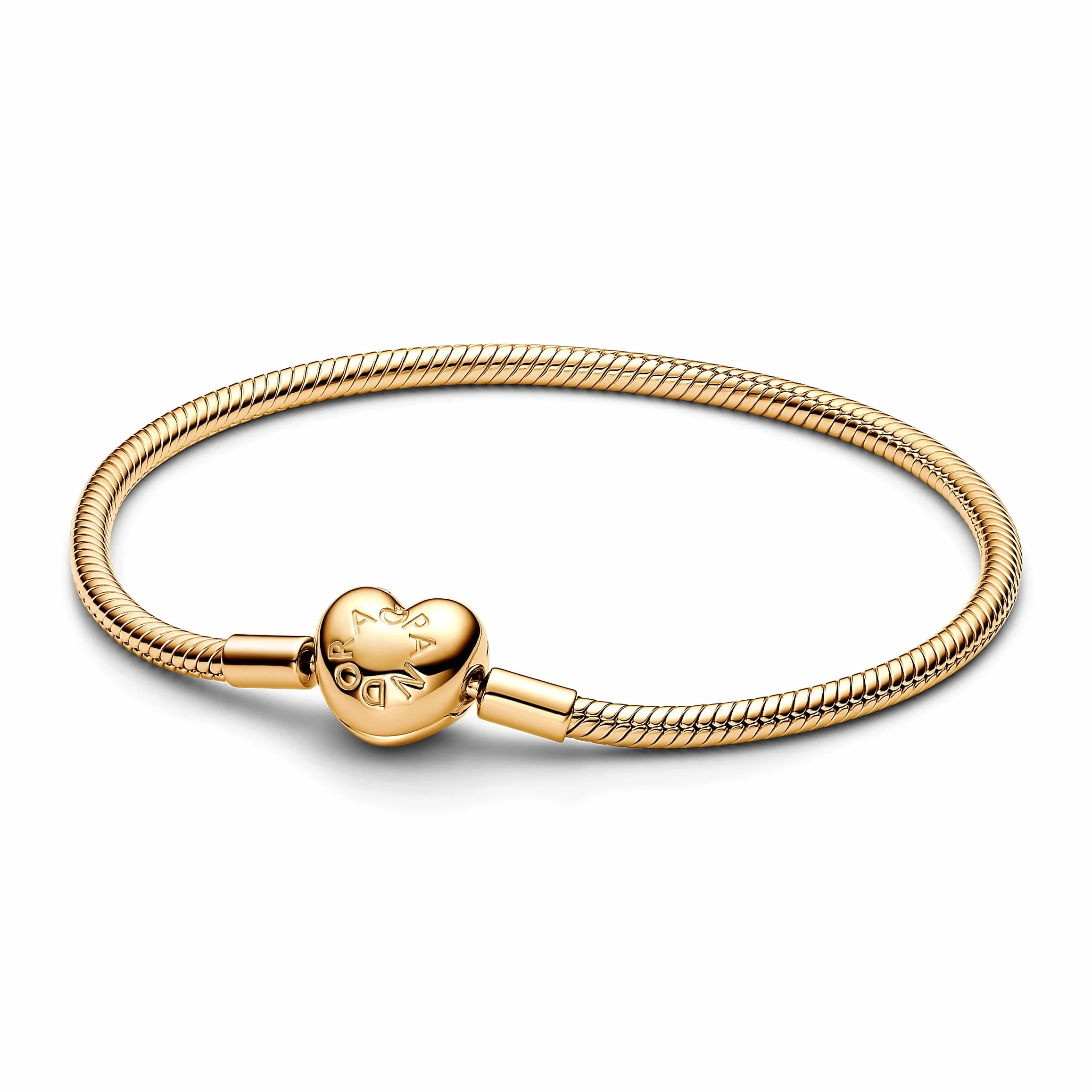 Pandora Moments Schlangen-Gliederarmband mit Herz-Verschluss aus Sterling Silber mit vergoldeter Metalllegierung, Kompatibel mit Pandora Moments, Größe:19, 563050C00-19