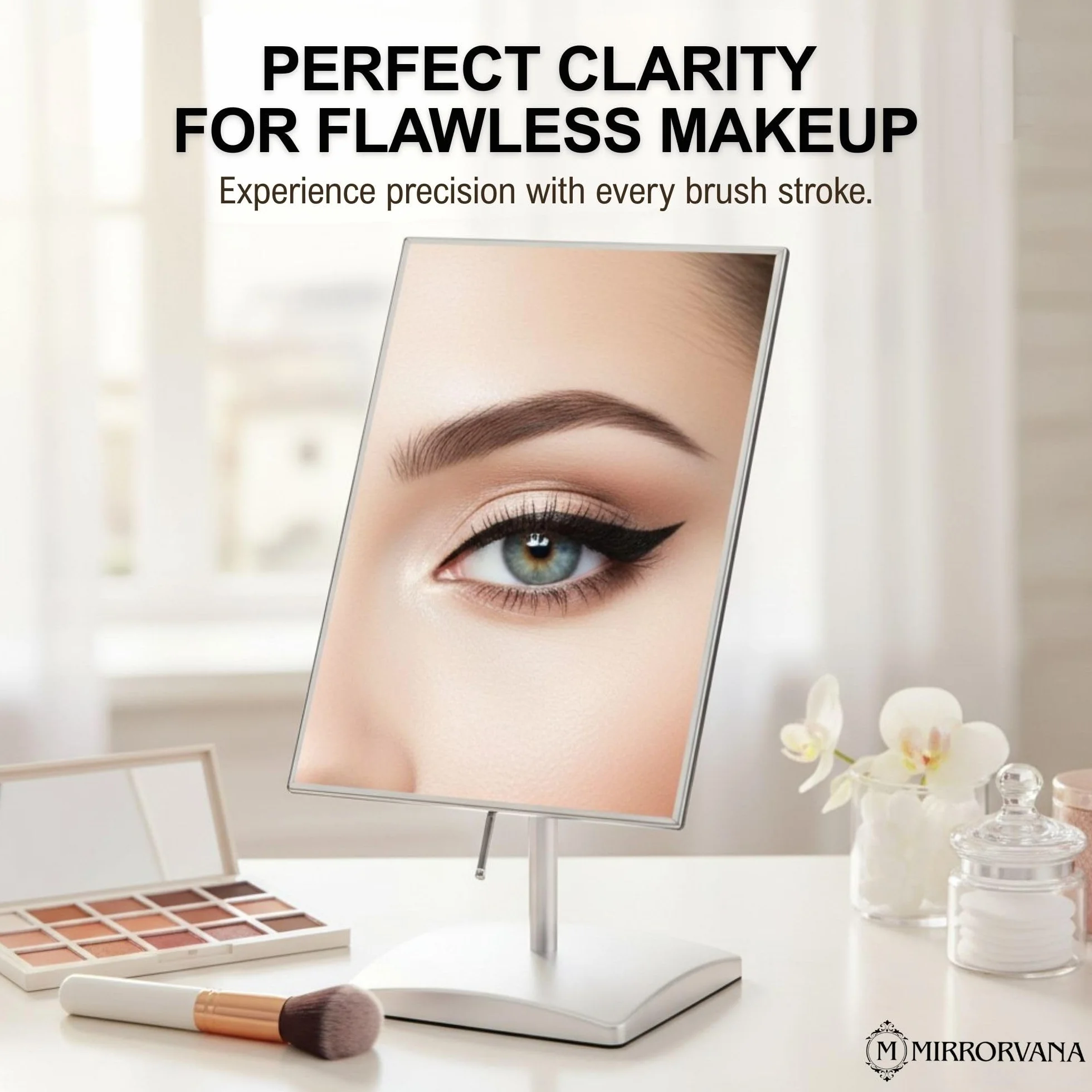 MIRRORVANA Prostokątne lusterko na stojaku do makijażu 25 x 18 cm srebrne