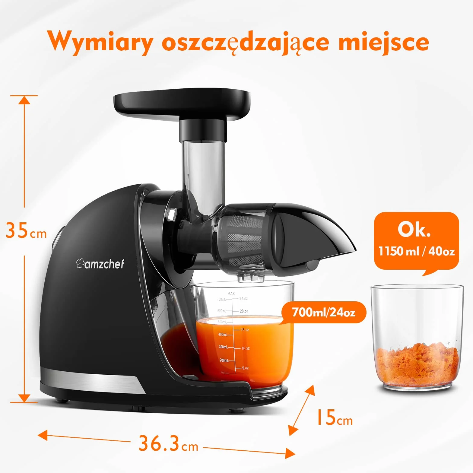 AMZCHEF Wolnoobrotowa Wyciskarka Do Soków Na Zimno Czarny matowy