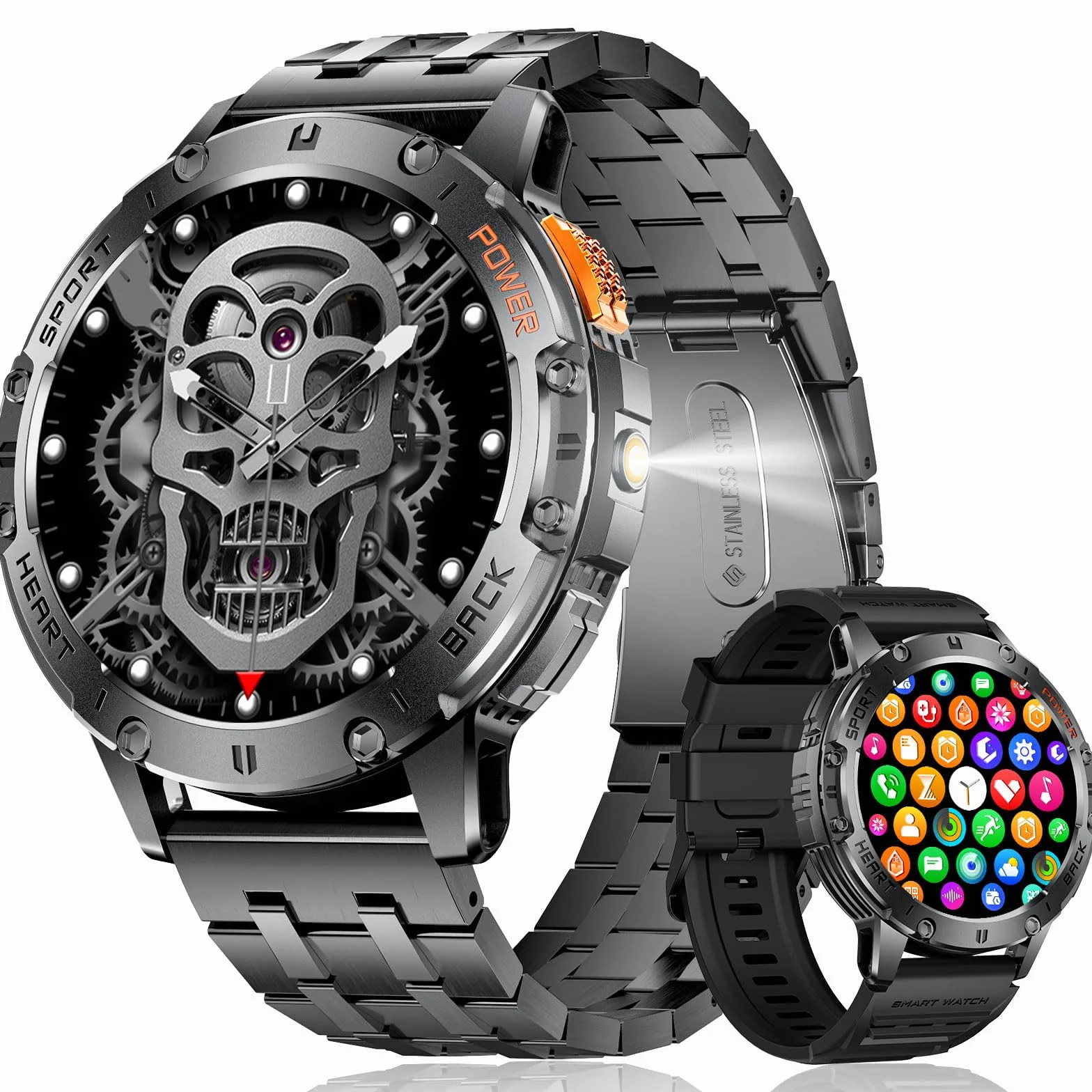 LIGE Smartwatch męski 1,43" AMOLED ekran dotykowy / akumulator 530 mAh zegarek sportowy męski z latarką/110+ trybów sportowych, wodoszczelność IP68, zegarek fitness z pulsometrem 24/7, monitor snu dla