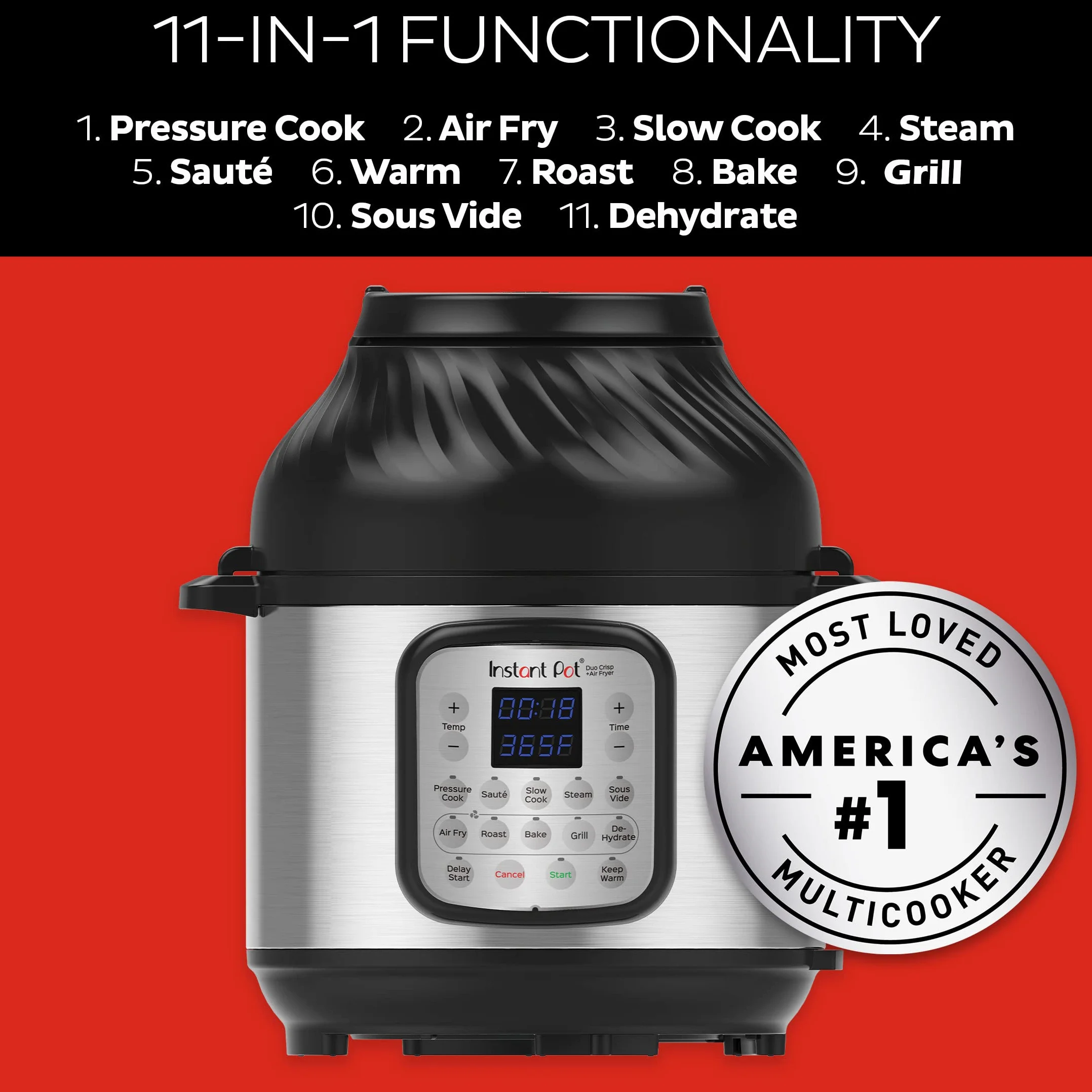 Instant Pot 140-0042-01-EU Duo Crisp 8 Wielofunkcyjne Urządzenie Do Gotowania, Stal Nierdzewna, W, 8 L, Srebrny/Czarny