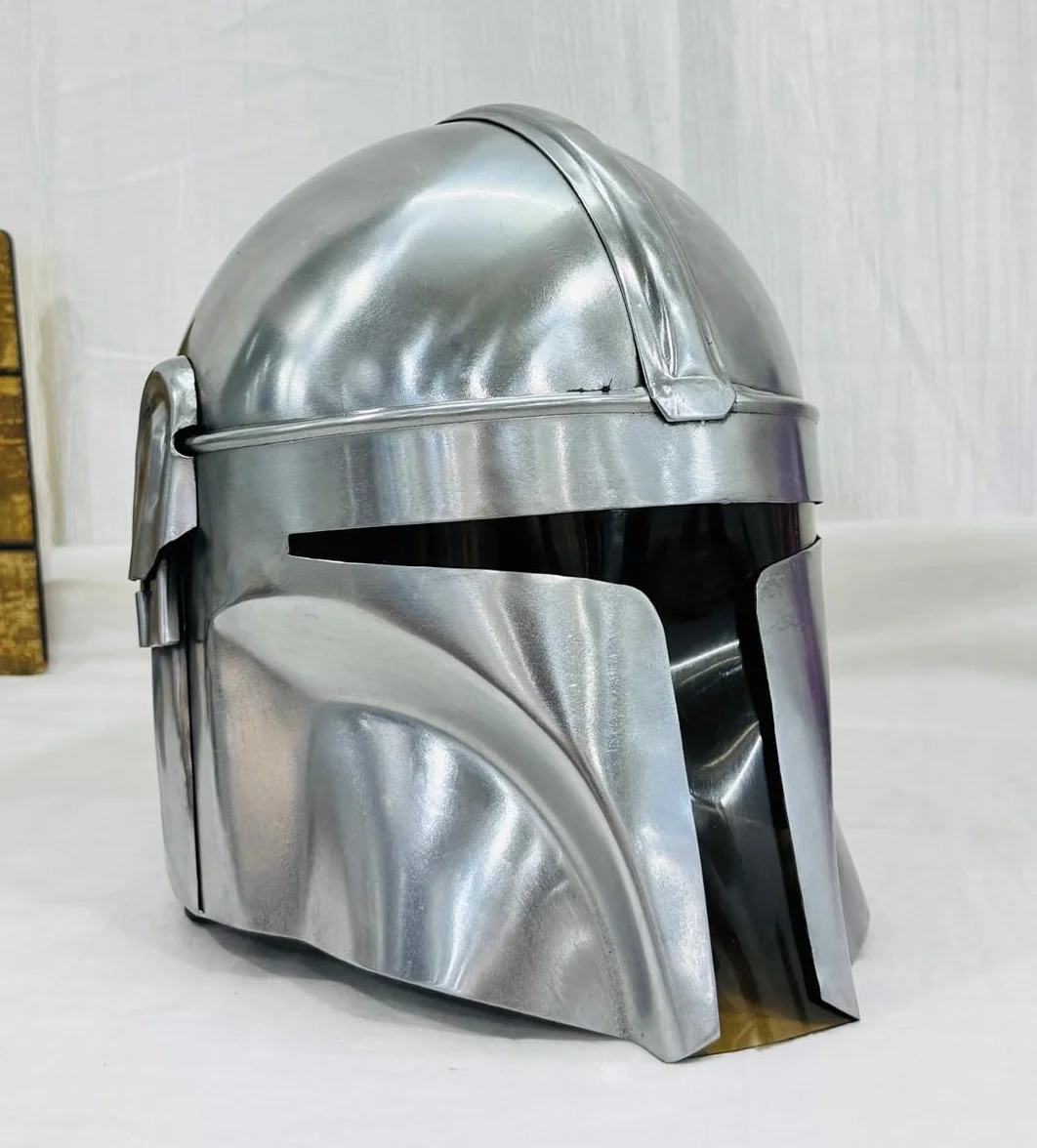 Nautical Replica Hub Steel Mandalorian Helmet by Design Handicraft - SCA średniowieczny hełm do kostiumu na Halloween i do teatru do odgrywania ról, srebrny