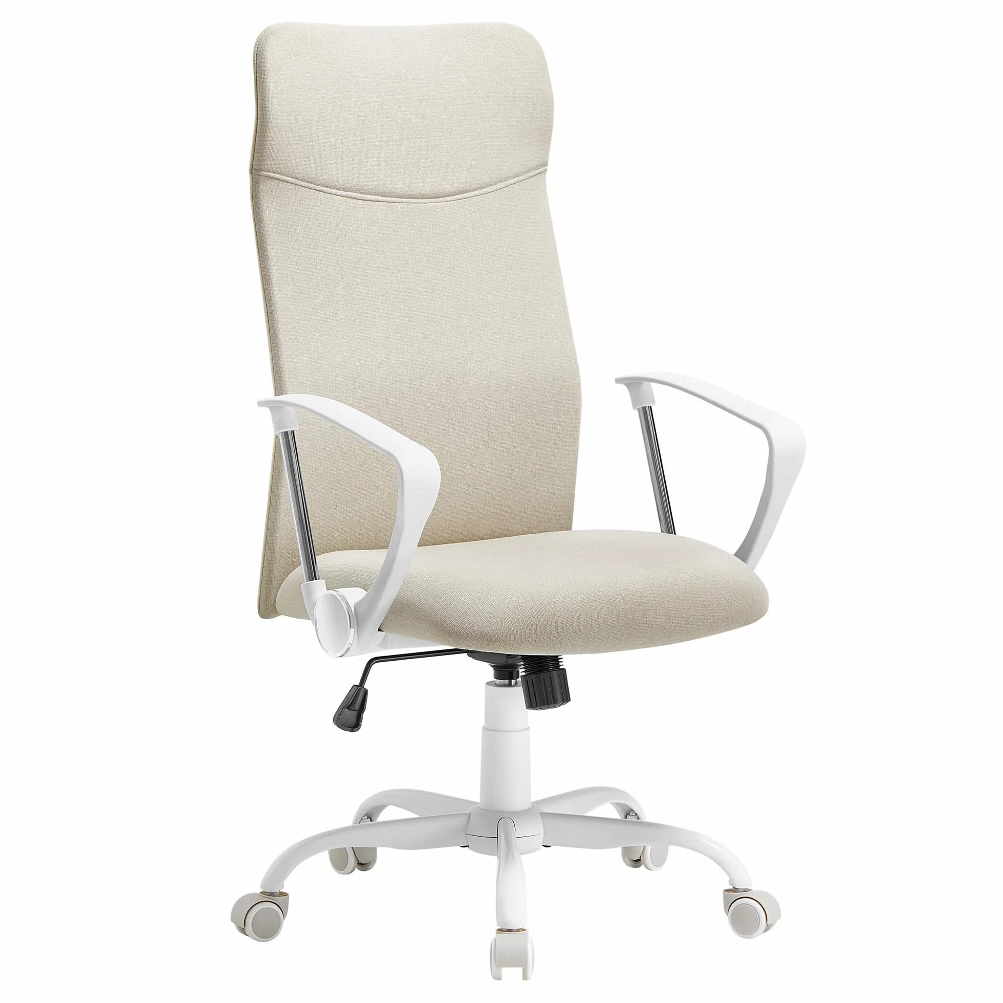 SONGMICS Fotel biurowy, ergonomiczne krzesło, obrotowe siedzisko, wyściełane siedzisko, regulacja wysokości i nachylenie, nośność 120 kg, beżowy Cappuccino OBN034K01