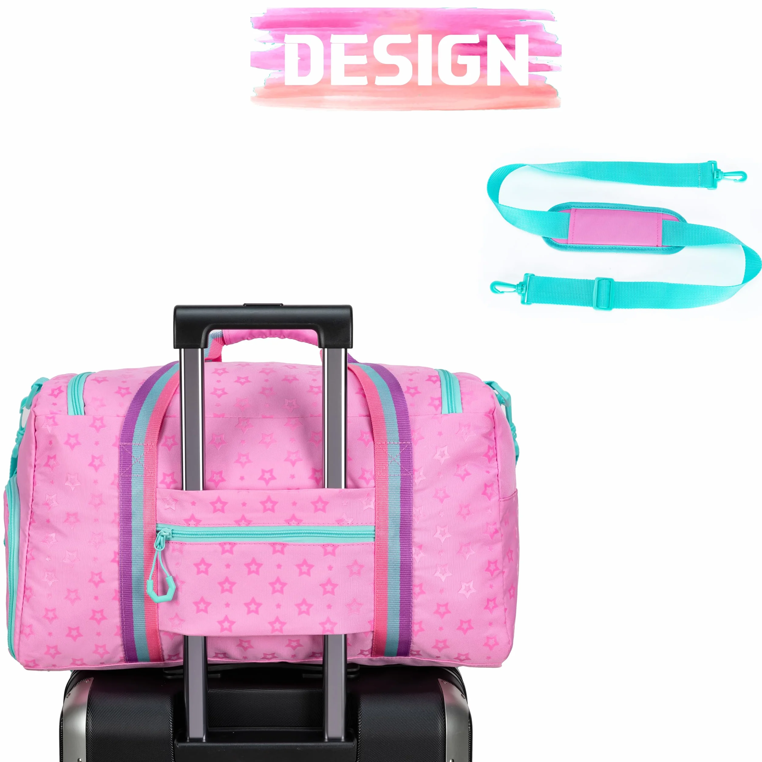 HTgroce Torba sportowa dziewczęca torba na basen torba podróżna weekend plaża piłka nożna siłownia z przegrodą na buty, Różowa gwiazda, 55 * 27 * 22 CM, Torby podróżne