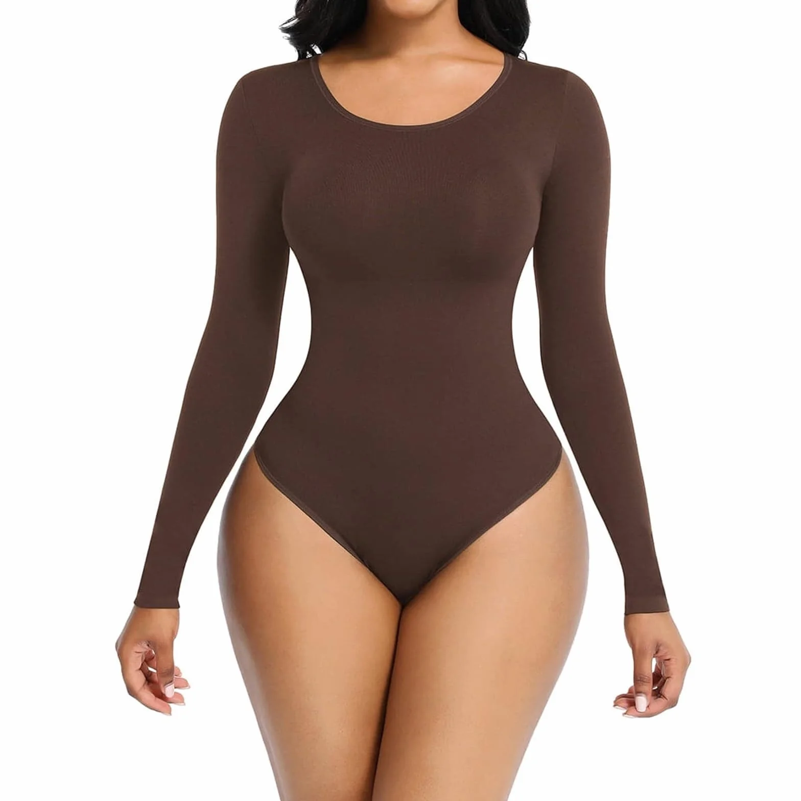 LYGBAOFUL Odzież modelująca dla kobiet Body stringi wyszczuplają brzuch Bezszwowe body z długim rękawem i okrągłym dekoltem, koszulka wyjściowa
