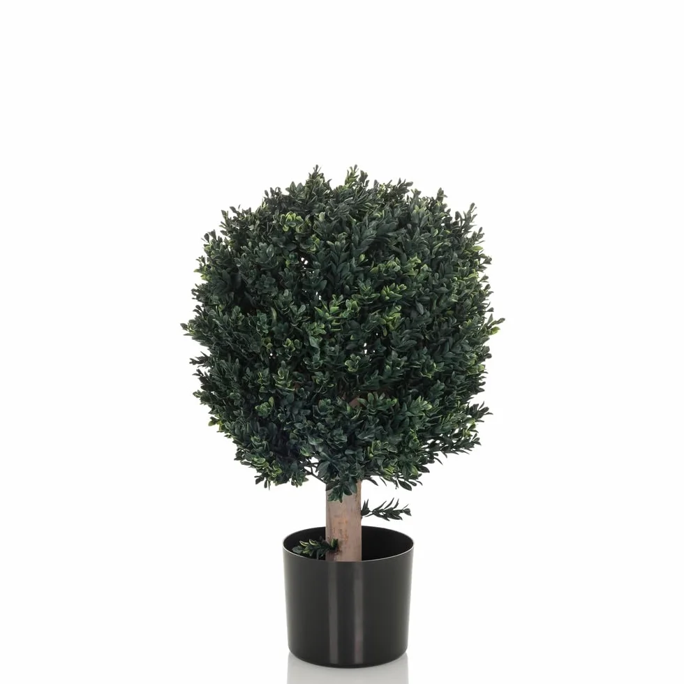 hjh OFFICE Sztuczna roślina BUXUS dekoracyjna roślina 65 cm, łatwe w pielęgnacji, sztuczne drzewo, do użytku wewnątrz i na zewnątrz, bukszpan, zielona 871055