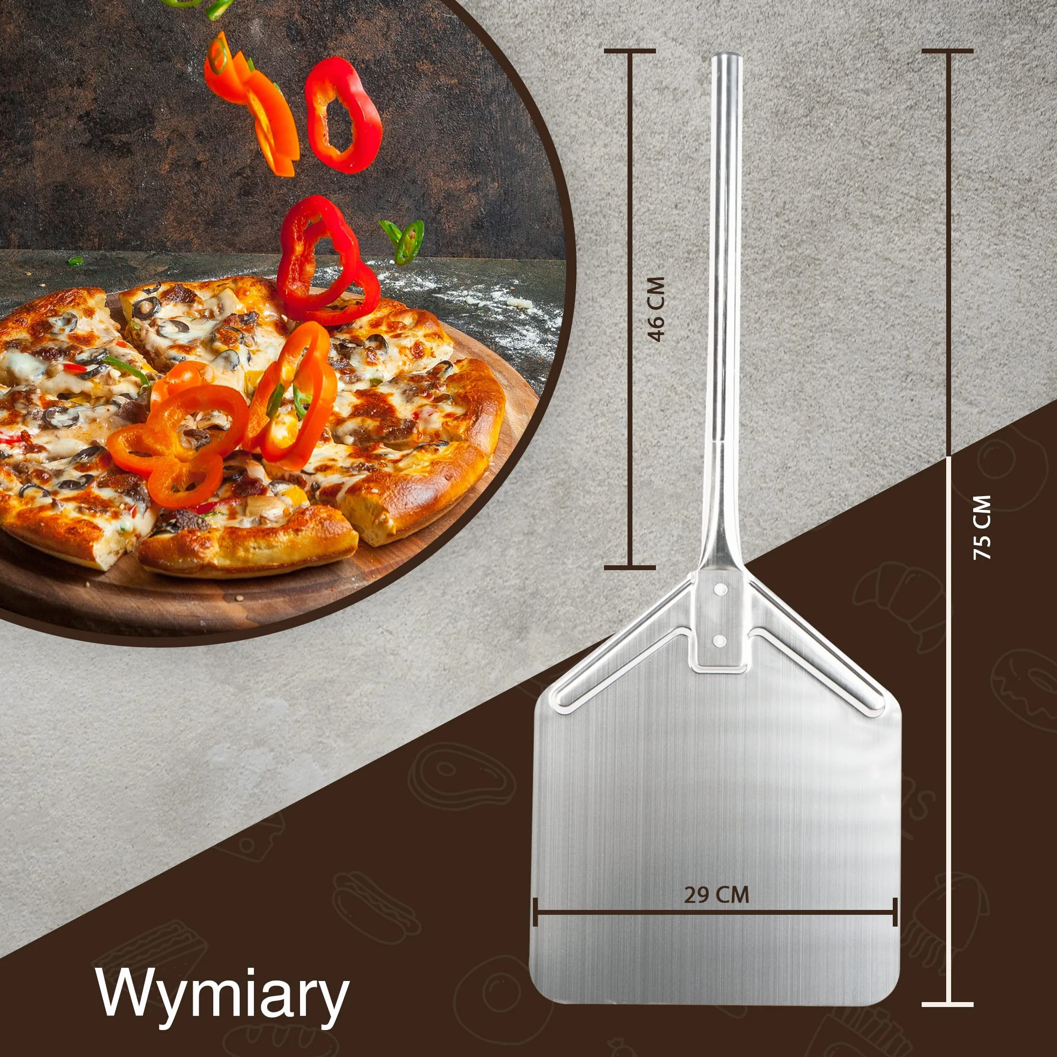 Levivo Łopata do pizzy XXL ze stali nierdzewnej ze zdejmowanym przedłużeniem uchwytu