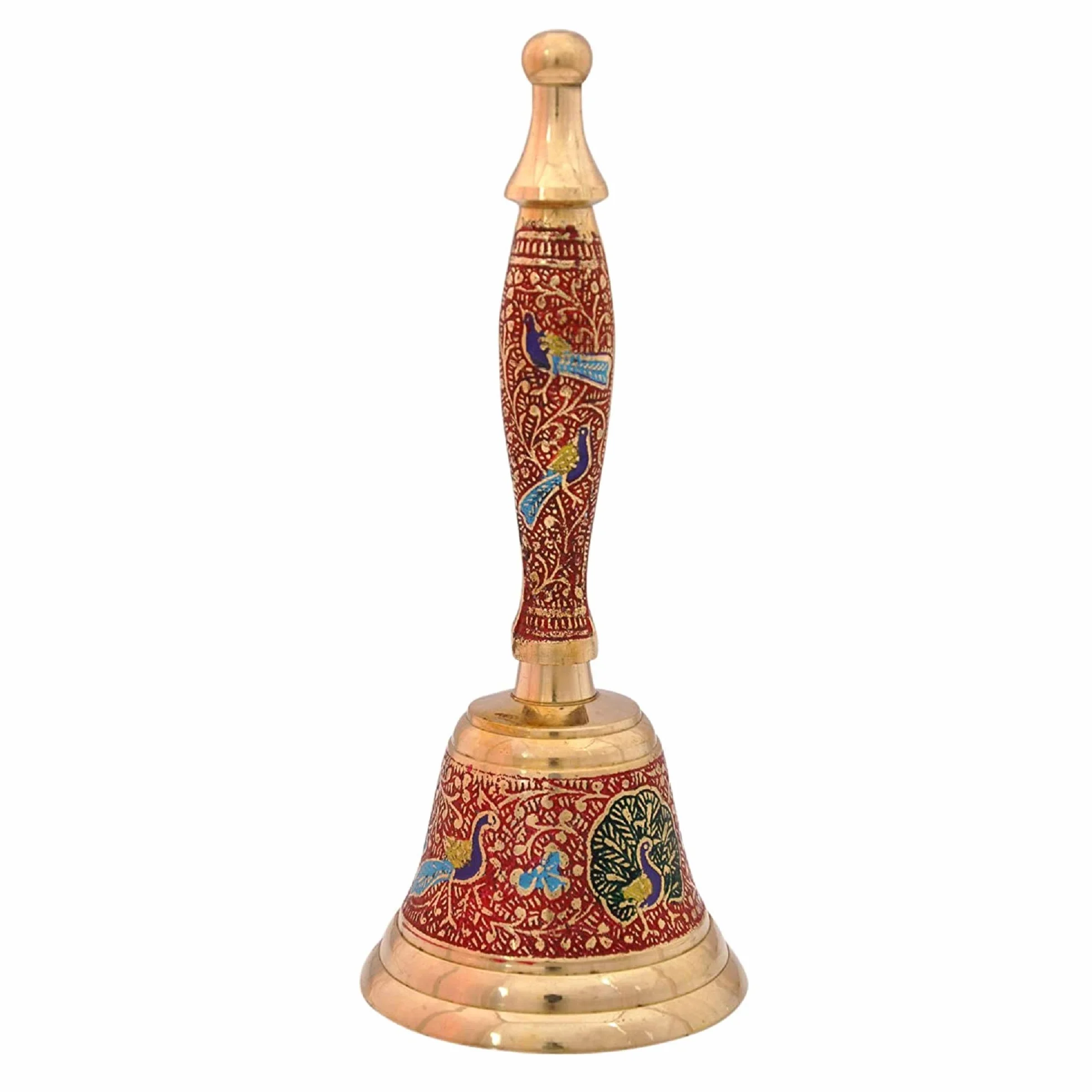 Dekoracyjny ręczny hinduski dzwonek Puja - Puja Ghanti do domu/biura - designerski mosiężny muzyczny dzwonek na Boże Narodzenie (czerwony)