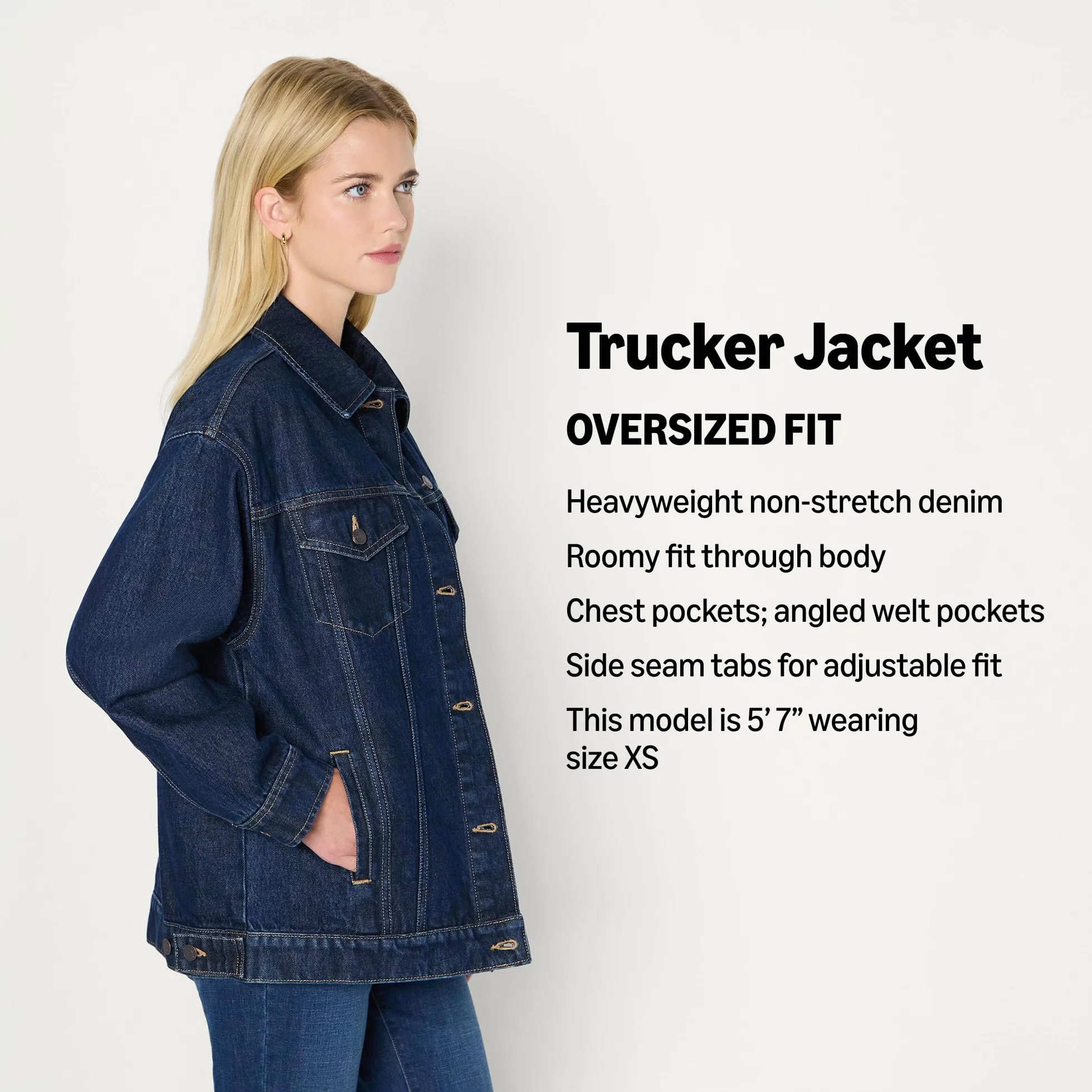 Amazon Essentials Damska kurtka typu trucker Rigid Denim Oversized-Fit