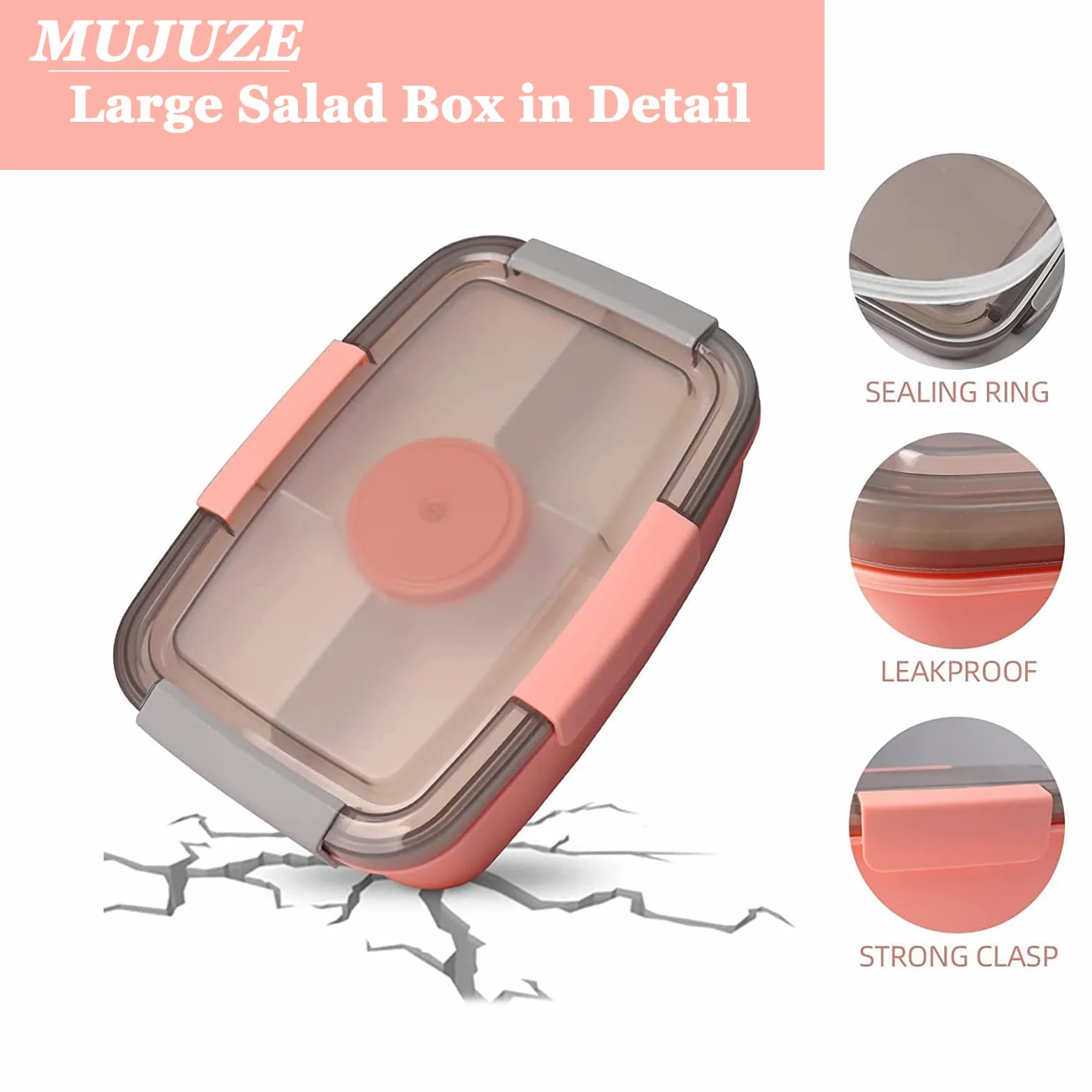 MUJUZE Bento Box 2000 ml 2-poziomowe pudełko na lunch z przegródkami, bez BPA, ze sztućcami, różowe