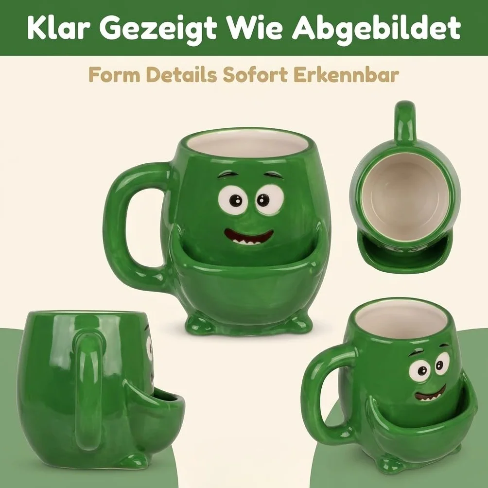 MIJOMA Kubek do kawy i herbaty z przegrodą na ciastka ceramiczny 400 ml zieleń potwora