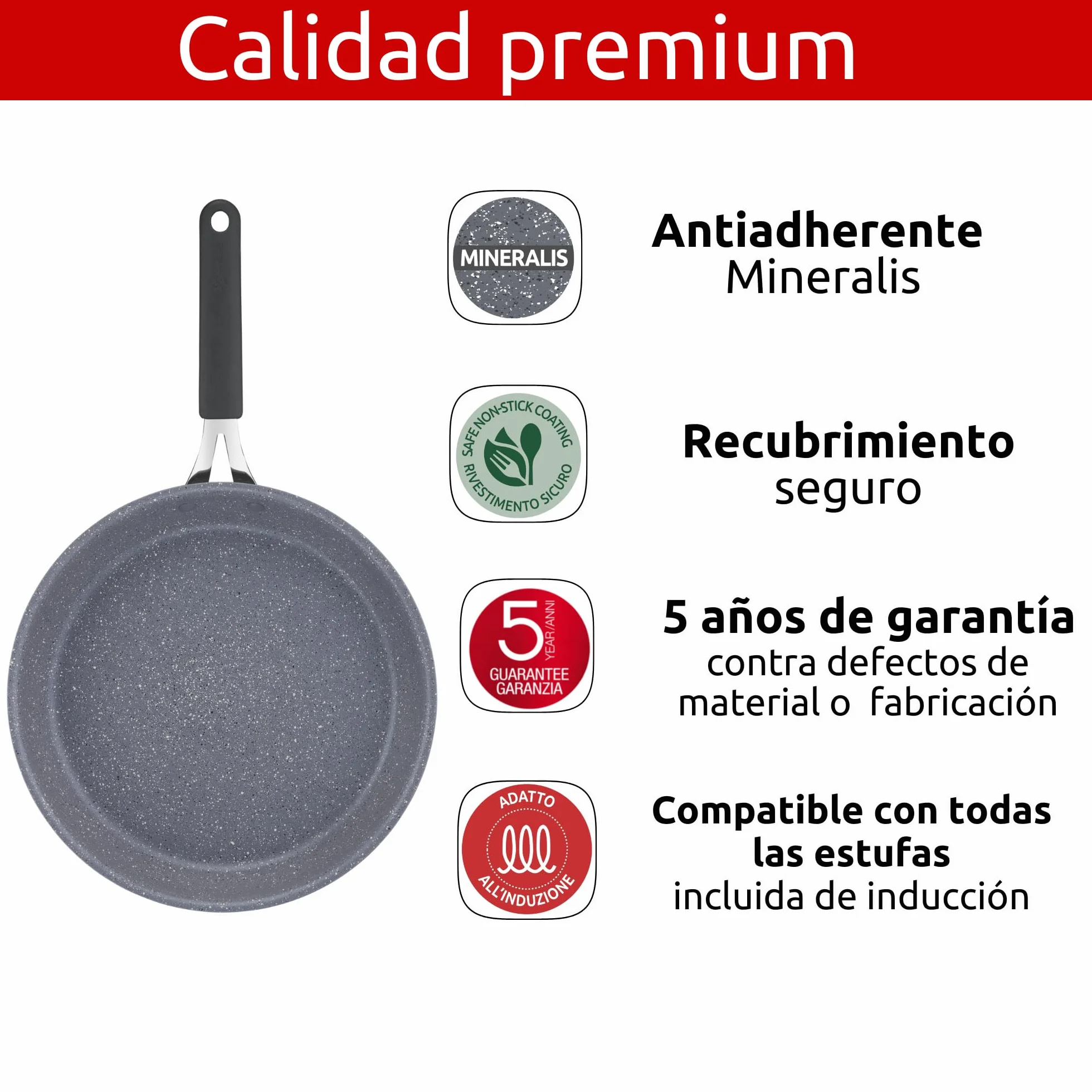 Lagostina Tempra Mineral zestaw patelni nieprzywierający stal aluminium powłoka mineralna 24/28 cm silikonowy uchwyt