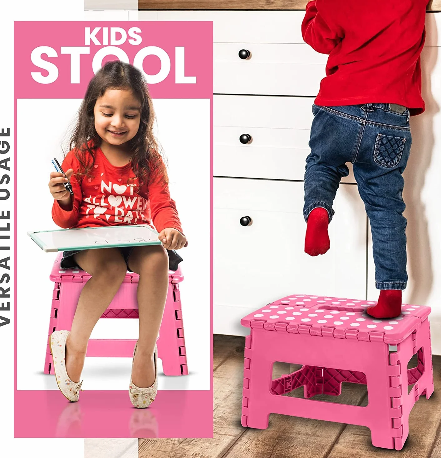 Utopia Home Składany taboret schodkowy 23 cm 136 kg Różowy