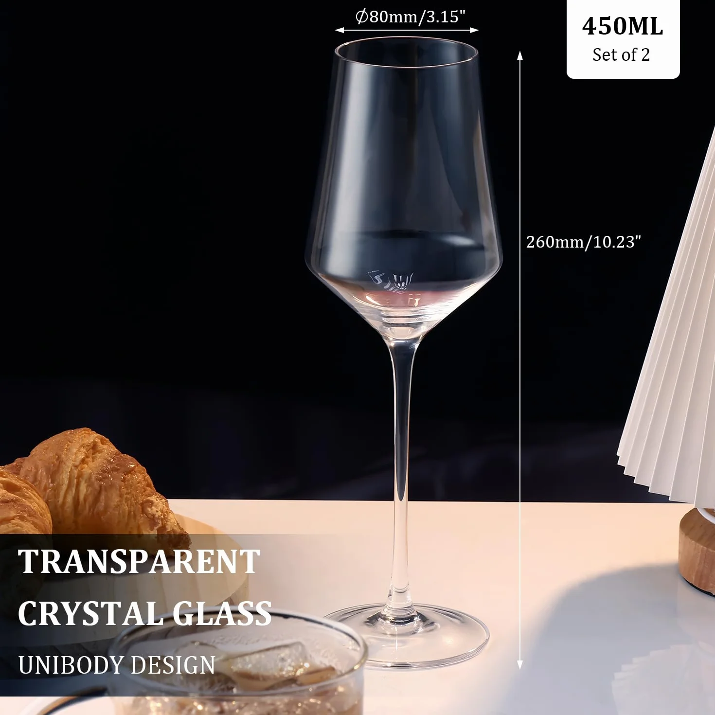 GLASKEY 2 Sztuk Kieliszki do Wina Ręcznie Dmuchane Kryształowe 450 ml Bezołowiowe