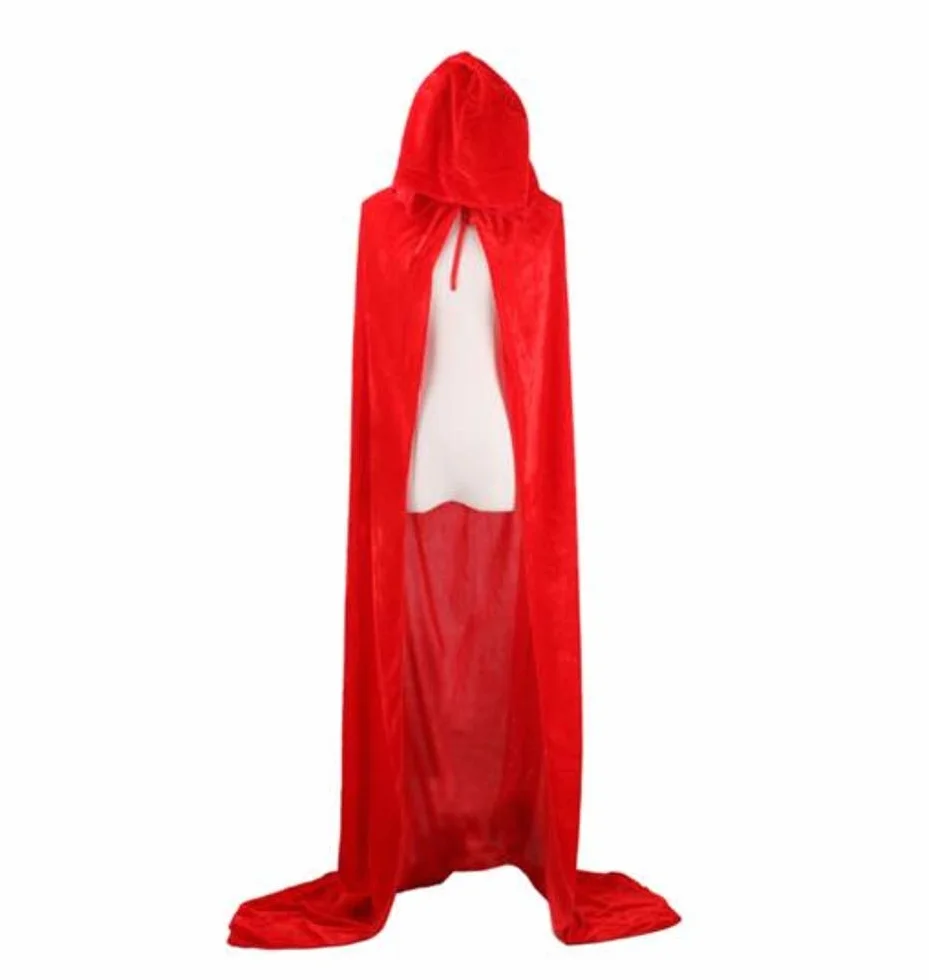 czerwony płaszcz z kapturem długa peleryna z kapturem szata na kostium na Halloween party czarownica diabeł wampir cosplay przebranie