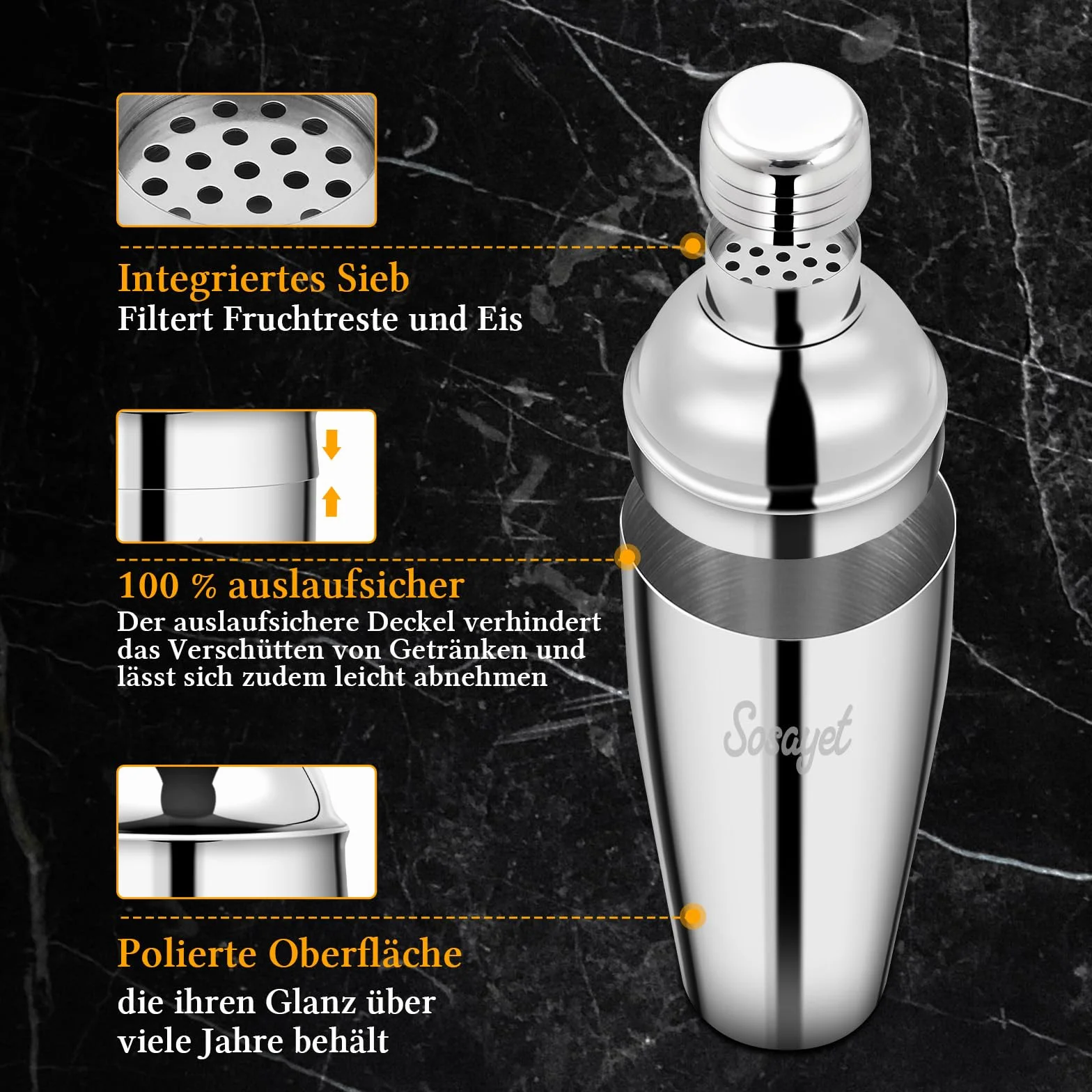 Zestaw koktajlowy, 3 częściowy zestaw do mieszania koktajli ze stali nierdzewnej z książką kucharską, 750 ML Cocktail Shaker Premium Bartender Set for Home, Bar