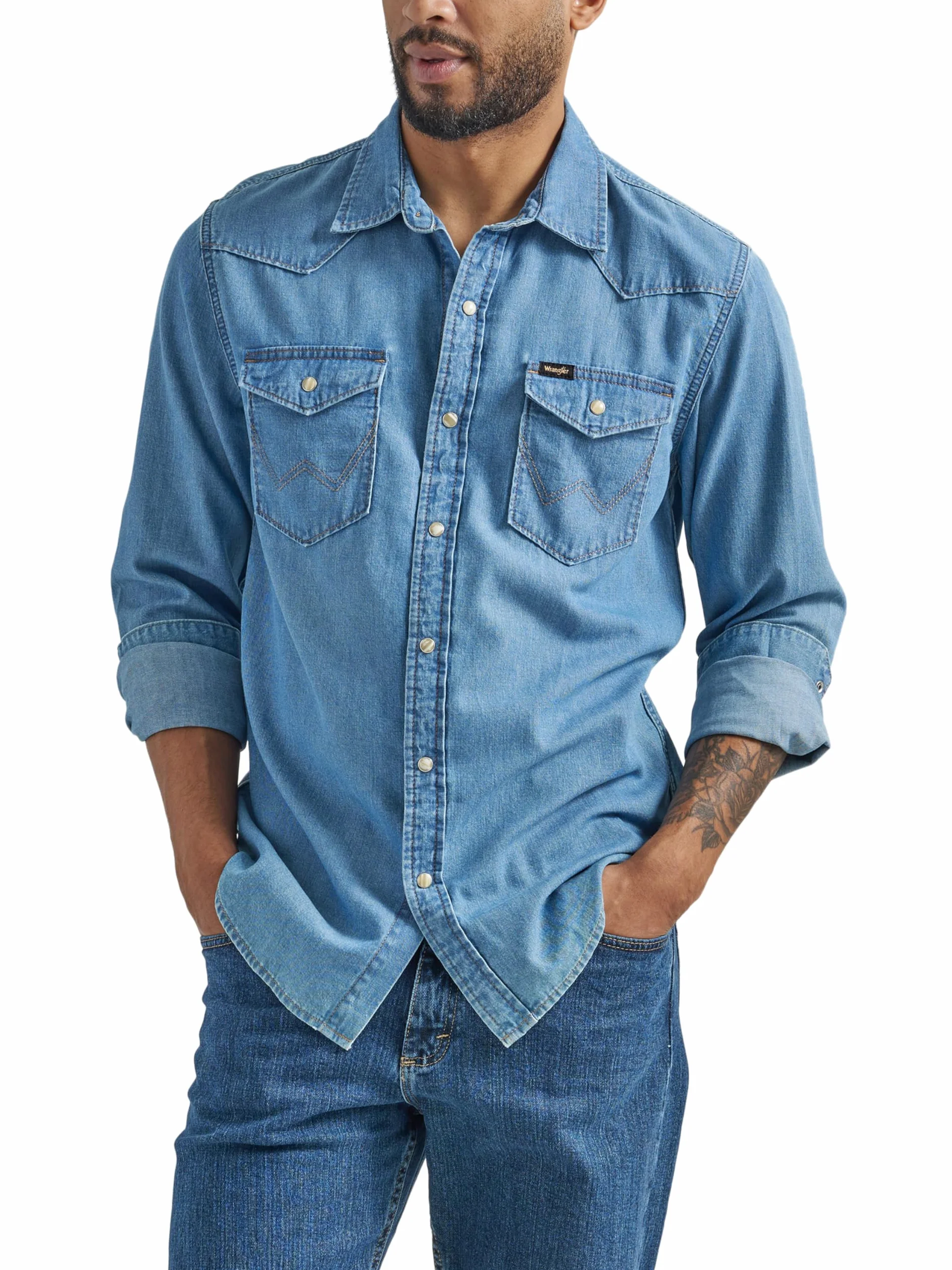 Wrangler Męska kultowa koszula dżinsowa o regularnym kroju, XXL