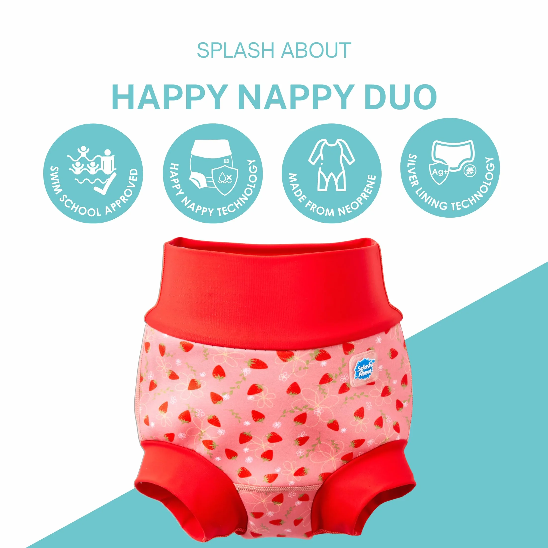 Splash About Happy Nappy Duo, pieluszka do pływania wielokrotnego użytku, Pole truskawkowe, 12-24 miesi?cy