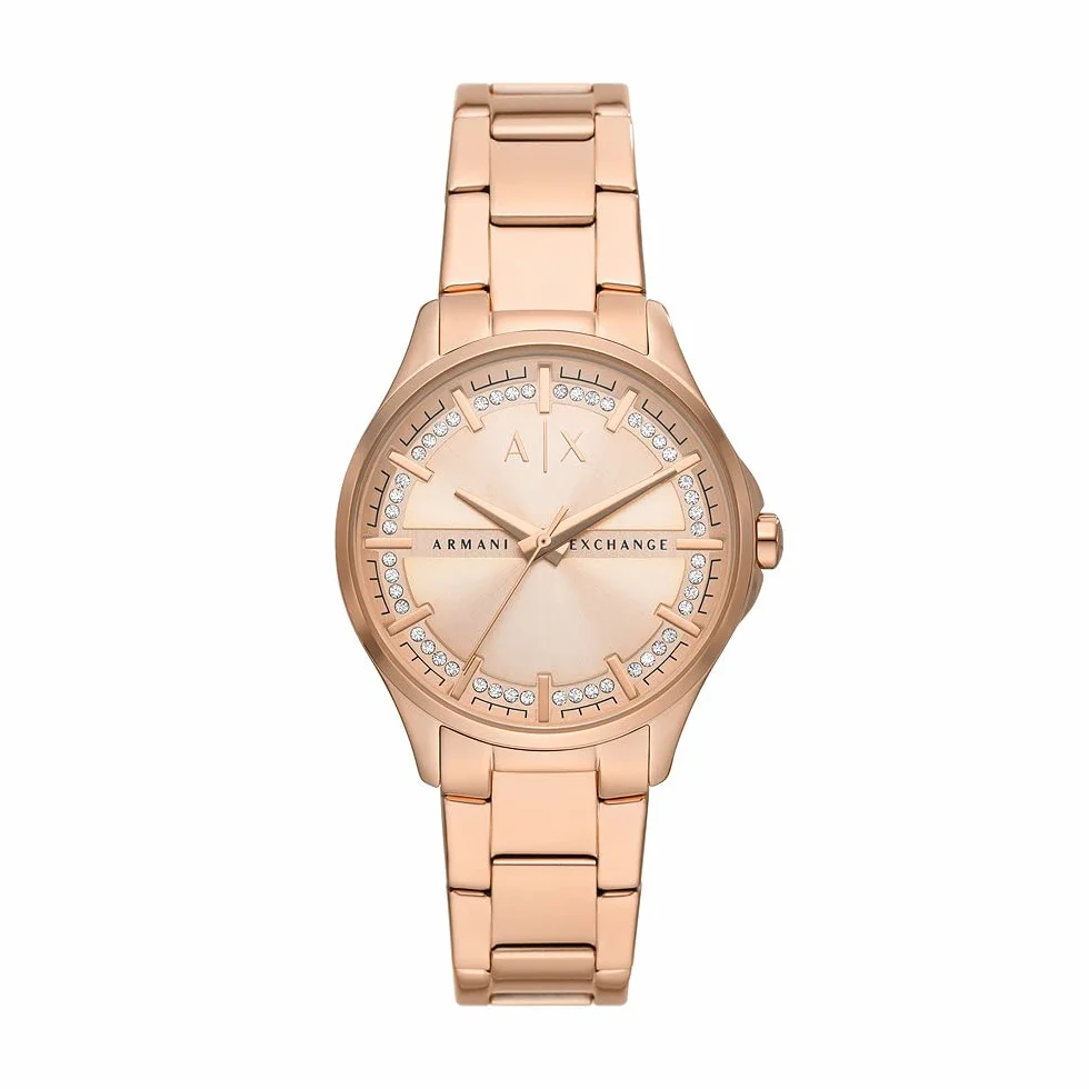 Armani Exchange Damski Zegarek z Trzema Wskazówkami, w Kolorze Różowego Złota, ze Stali Nierdzewnej