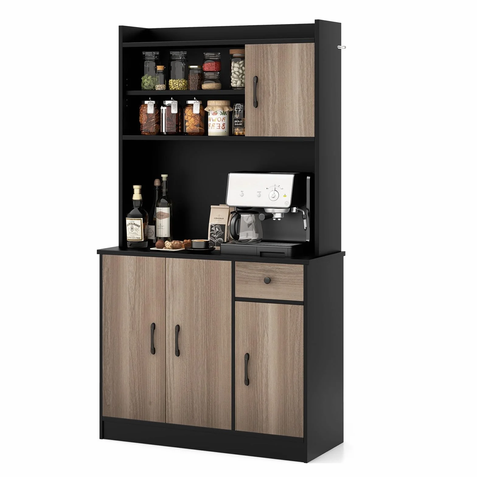 GIANTEX Szafka kuchenna 180 cm bufet z blatem roboczym 4 regulowane półki