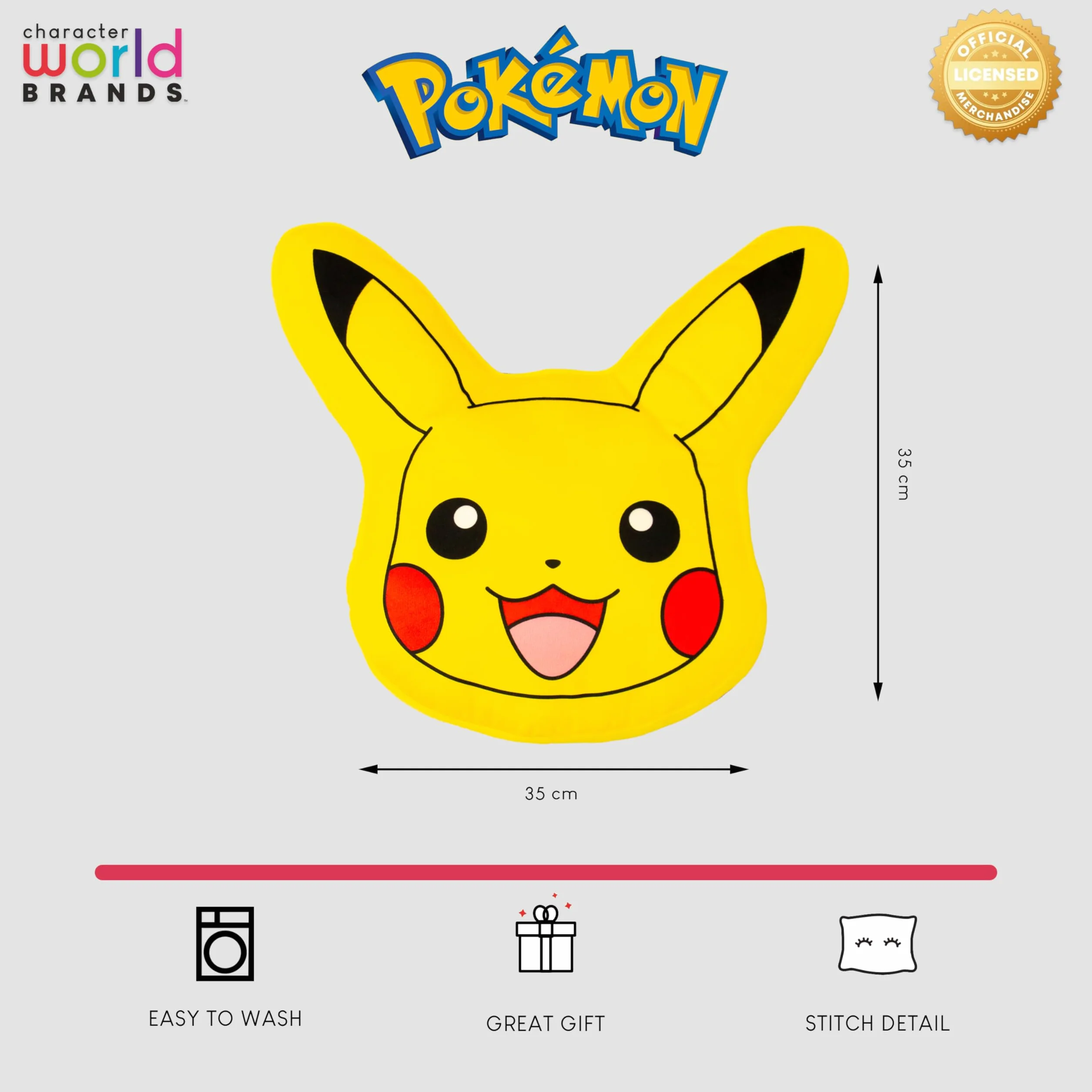 Character World oficjalna poduszka Pokemon Pikachu plusz 35 cm x 35 cm