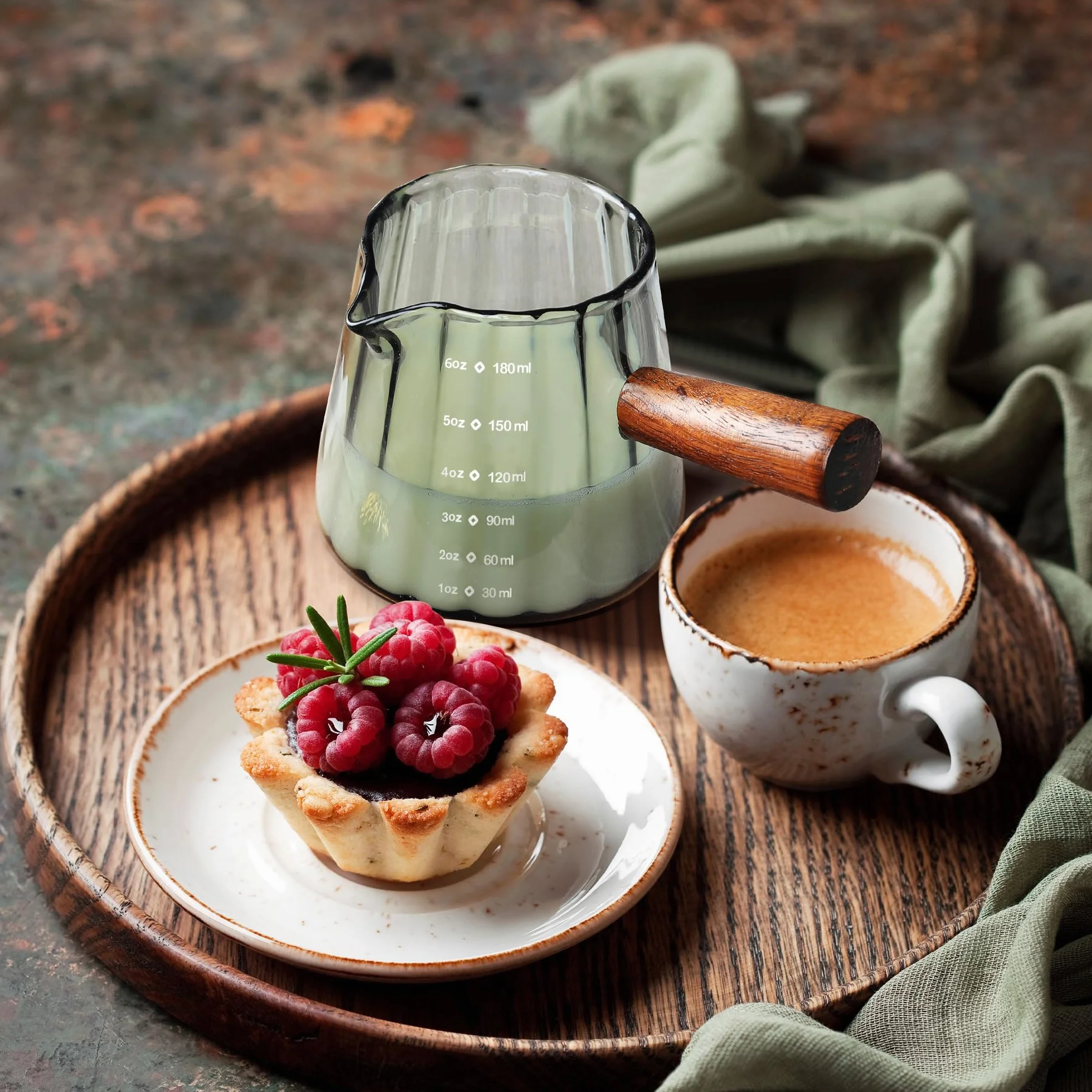Joeyan Filiżanka do espresso z drewnianym uchwytem 180 ml, kieliszek do espresso, małe kubki do kawy z otworem V, szary