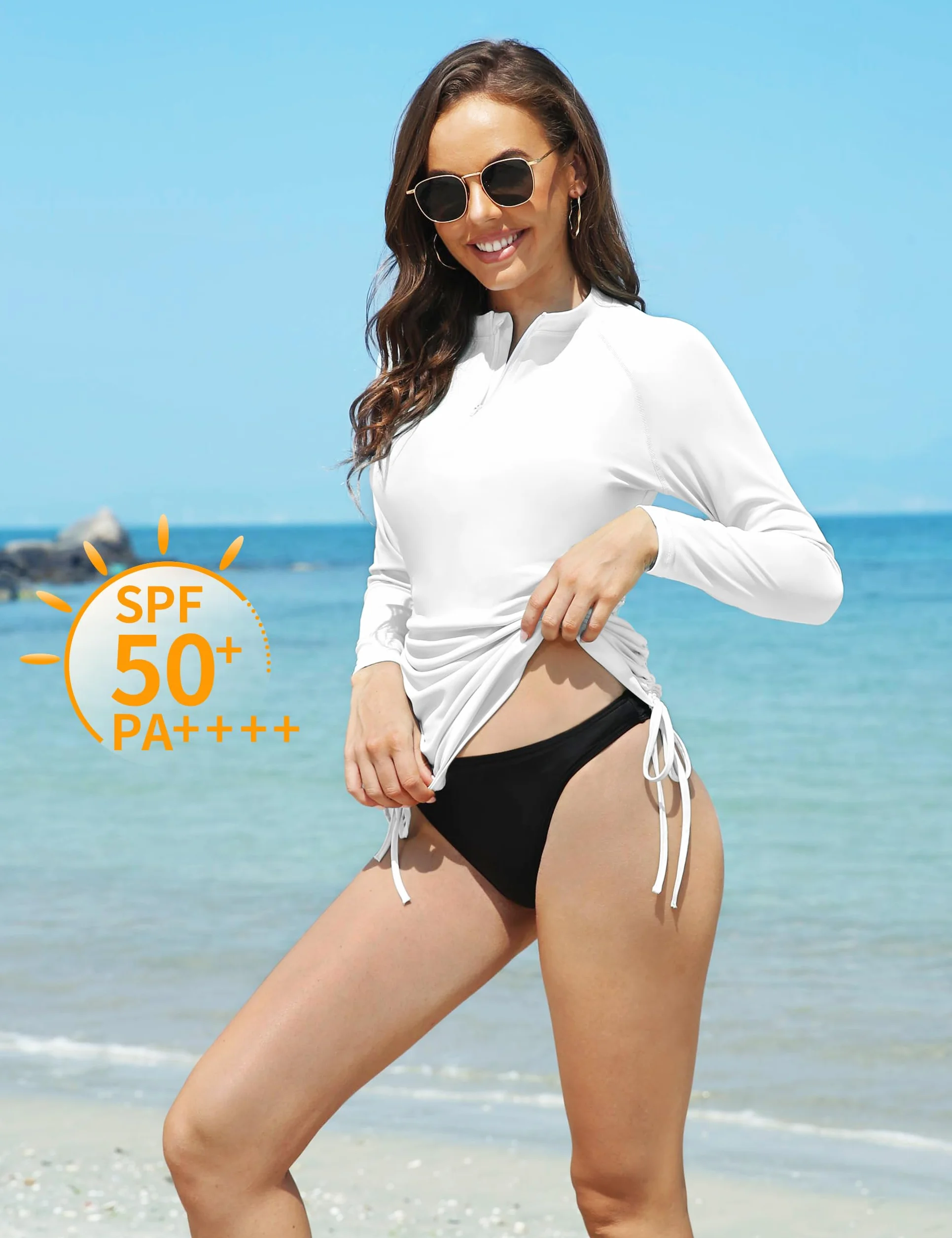 Desol Rashguard damska koszulka z długim rękawem, z zamkiem błyskawicznym 1/4, damska koszulka surfingowa, szybkoschnąca i regulowana z boku, UPF 50+, do pływania i surfowania