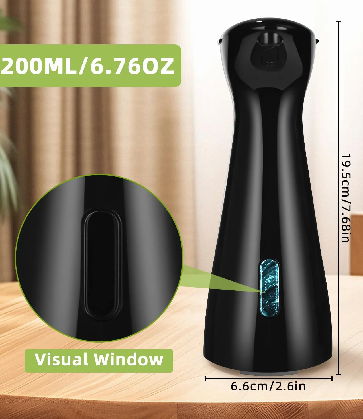 Automatyczny Dozownik Mydła 200 ml Czujnik Podczerwieni Wodoodporny IPX6 Bezdotykowy Czarny