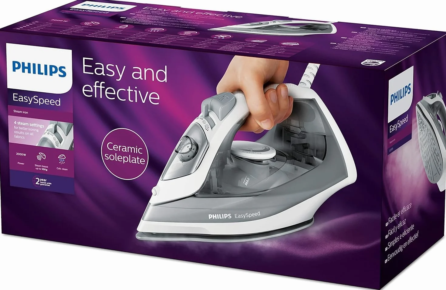 Philips EasySpeed Żelazko Parowe 2000 W Ceramiczna Stopa 4 Ustawienia Pary Szare GC1751/80