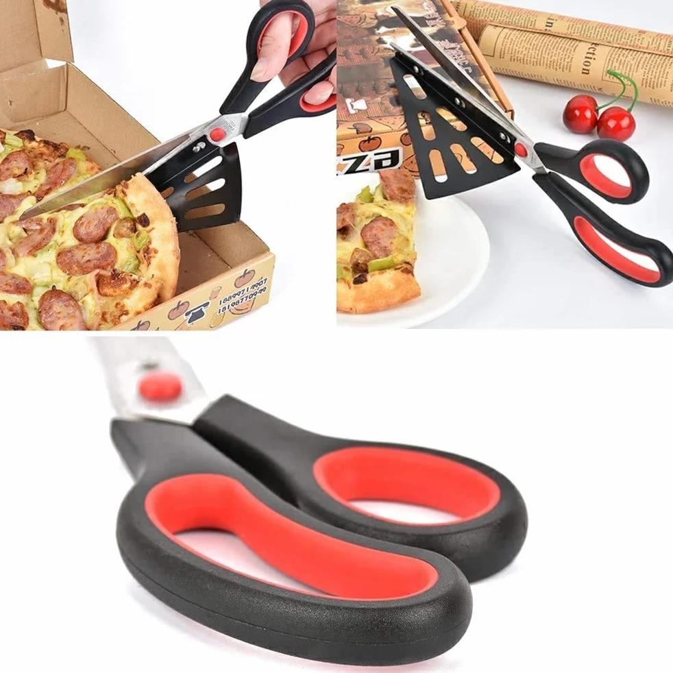flintronic Nożyczki do pizzy ze stali nierdzewnej z odłączaną łopatą, czerwony