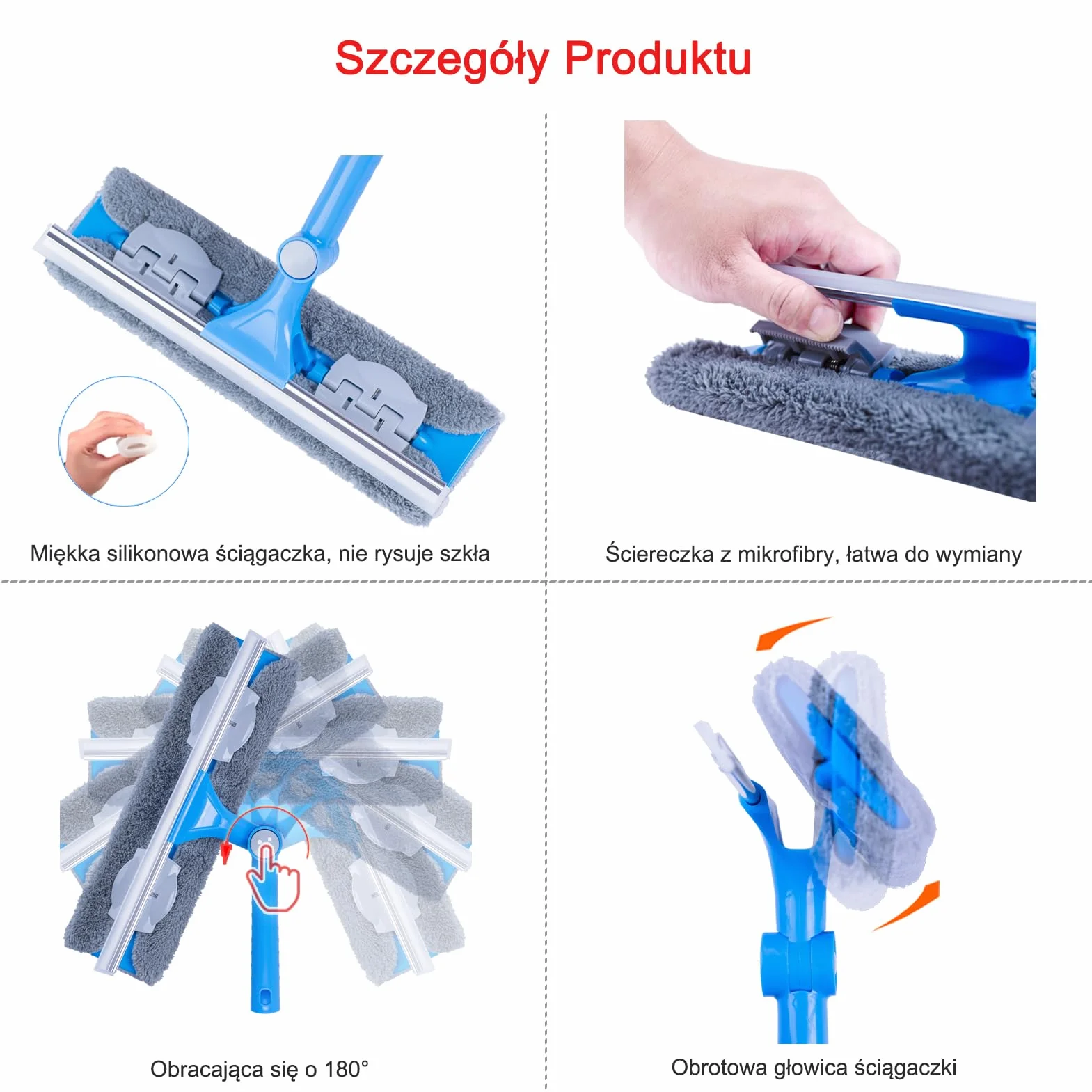Mitclear Teleskopowa Ściereczka do Szyb 30cm Zestaw do Czyszczenia Okien z Mikrofibrą 158cm