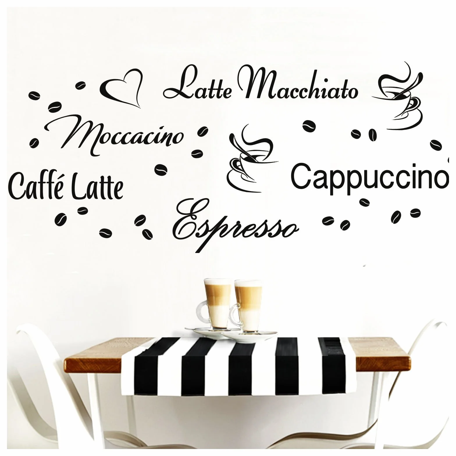 Grandora Naklejka ścienna kawa espresso macchiato ziarna kawy Kuchnia Kreativset czarna