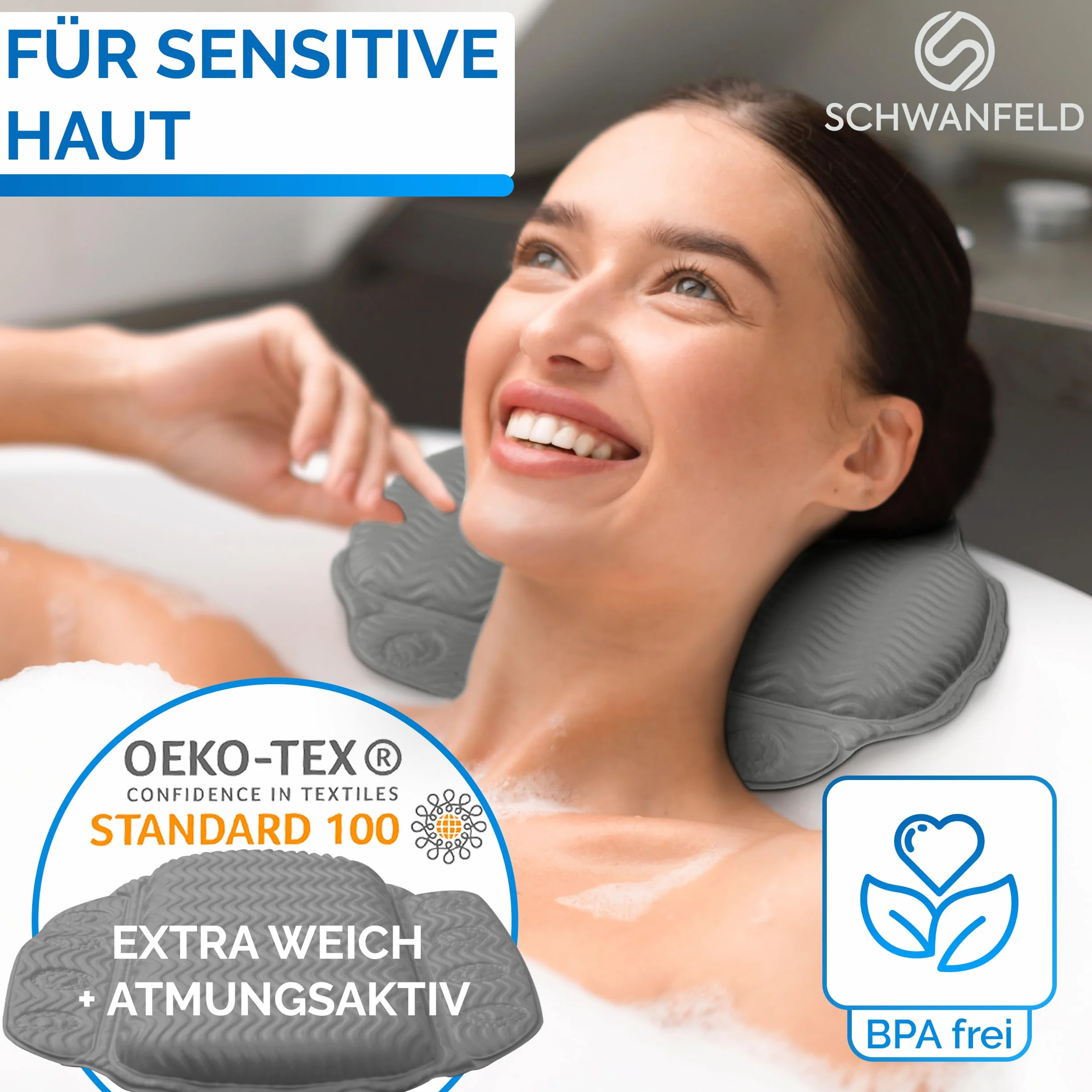 Schwanfeld Poduszka do wanny Oeko-Tex 100 Standard z mocnymi przyssawkami dla skóry wrażliwej