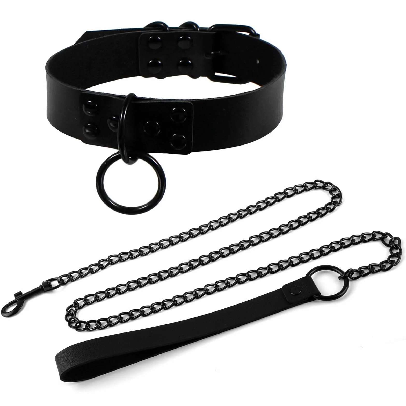 Czarny choker punkowy ze skóry PU z łańcuszkiem O-ring dla mężczyzn i kobiet, seksowny gotycki choker, regulowany, Halloween Cosplay