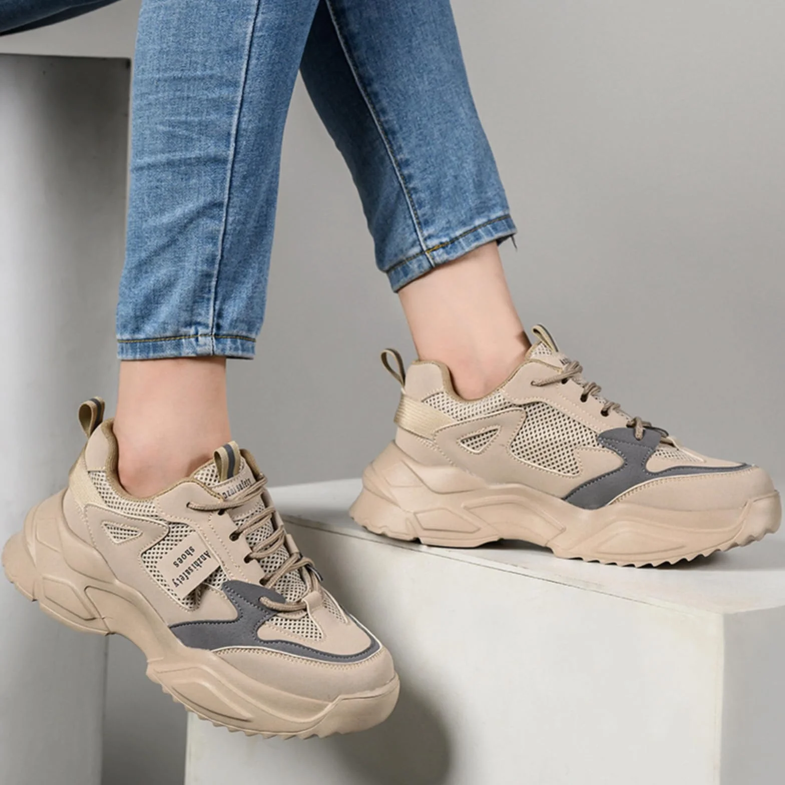 Micoklinlin Damskie buty robocze, modne buty ochronne, lekkie, stalowe noski, dla kobiet, z odblaskowymi paskami