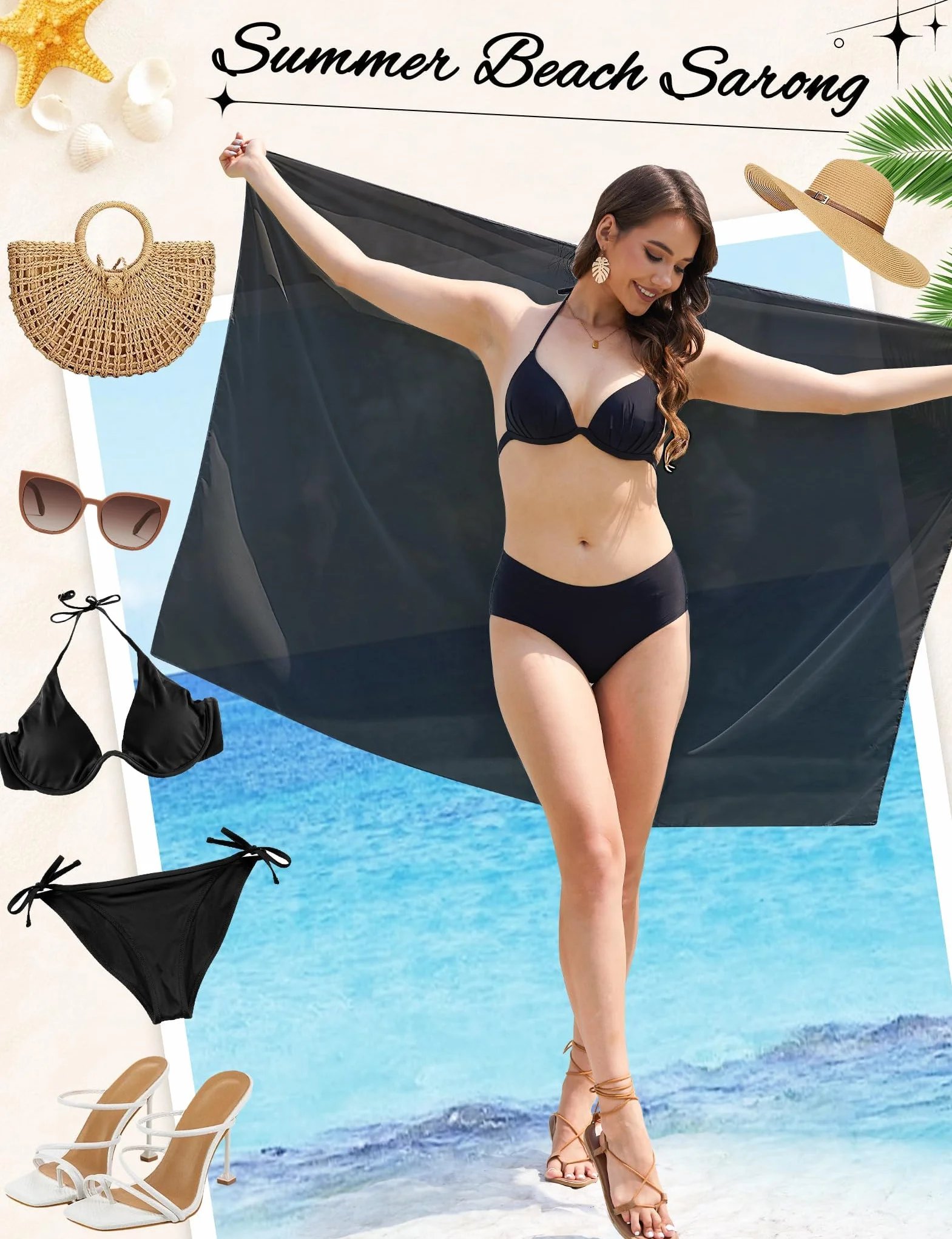 MELLIEX Pareo Damskie Plażowe Sarong Plażowe Zawijane Spódnice Plażowe Ochraniacze na bikini, Cover Up