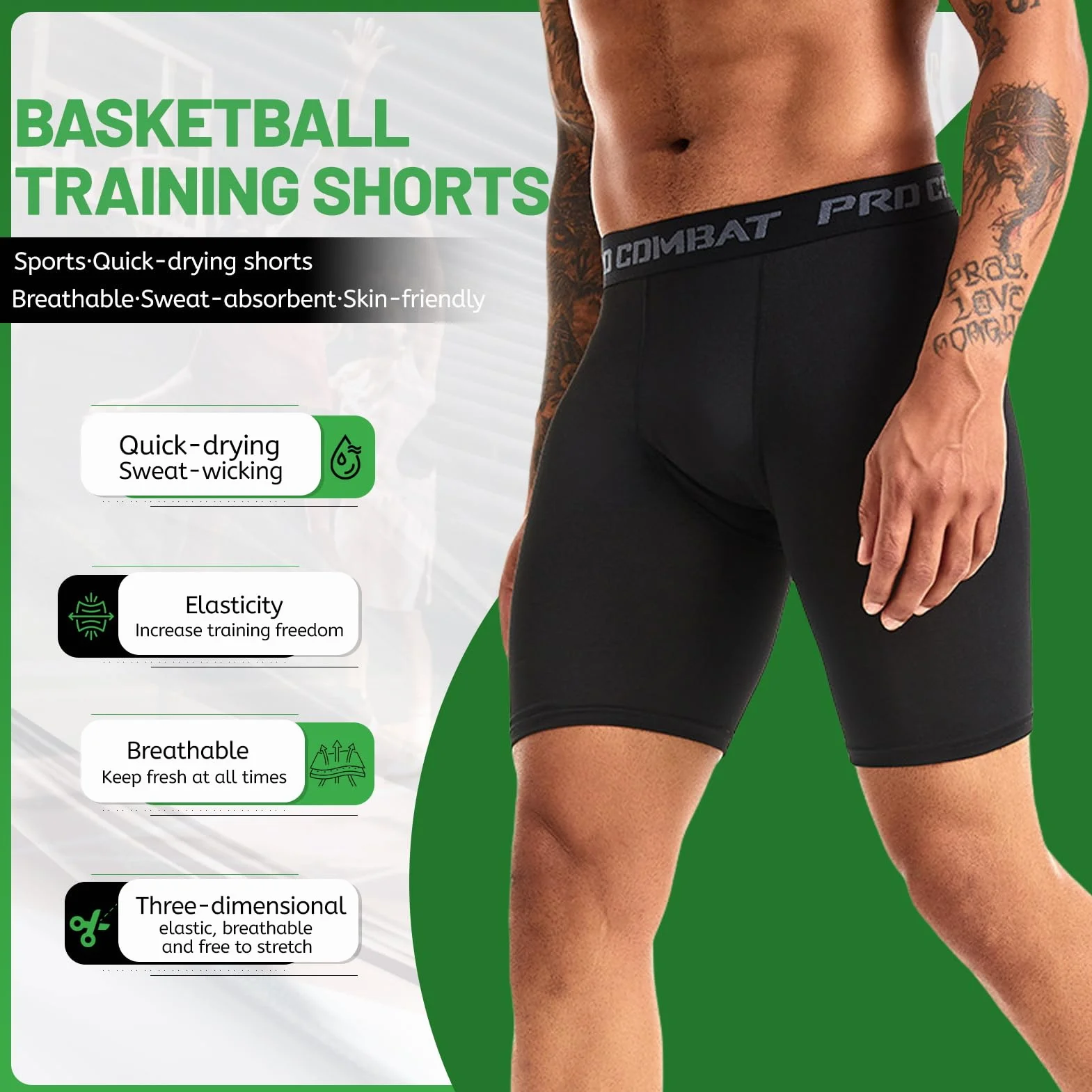 Zestaw 2 męskich szortów kompresyjnych, szybkoschnących, oddychających, krótkich rajstop do biegania, rugby, fitnessu, szybkich