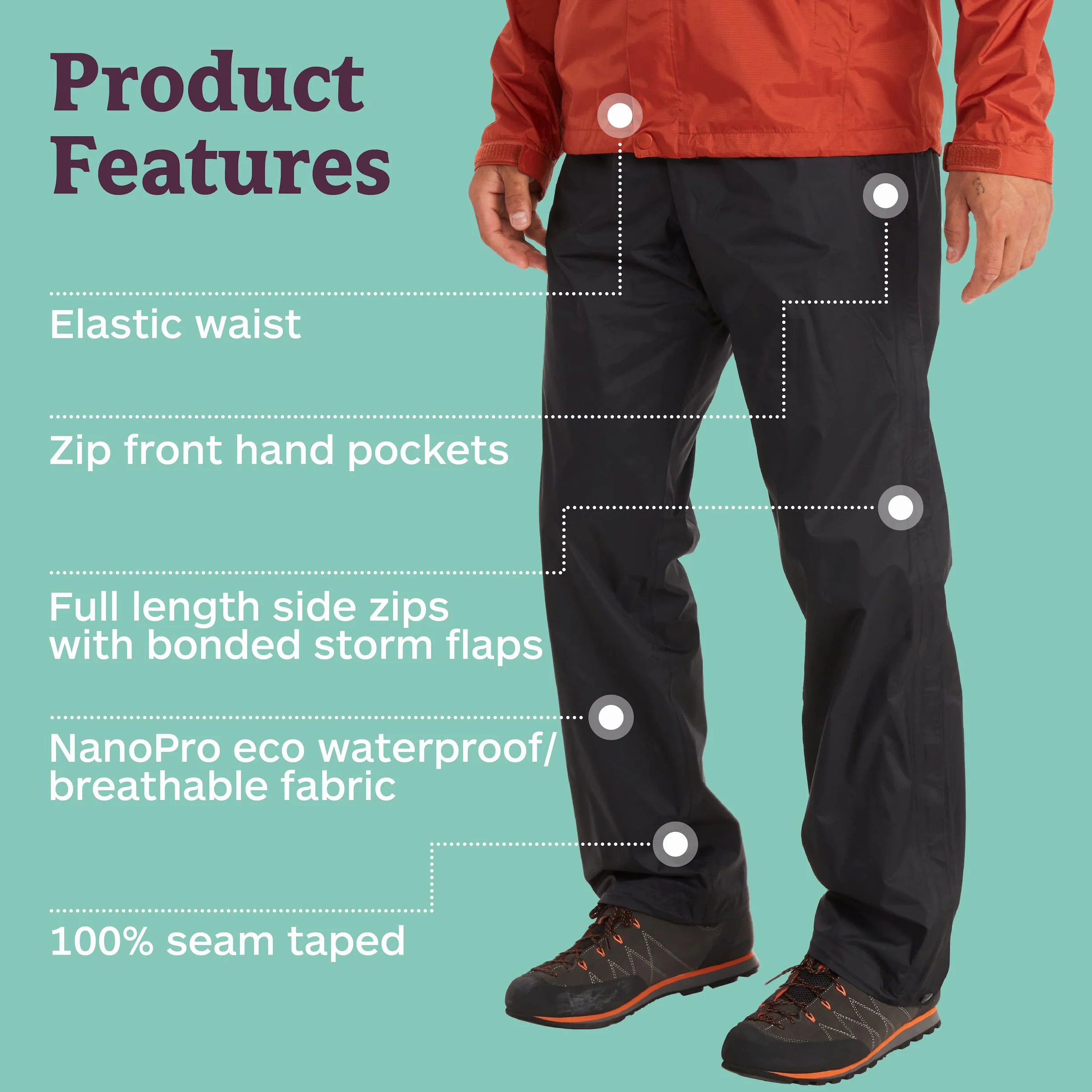 Marmot PreCip Eco Full Zip Pant - Wodoodporne spodnie przeciwdeszczowe, wiatroszczelne spodnie trekkingowe, oddychająca odzież przeciwdeszczowa na wędrówki i trekking Mężczyźni