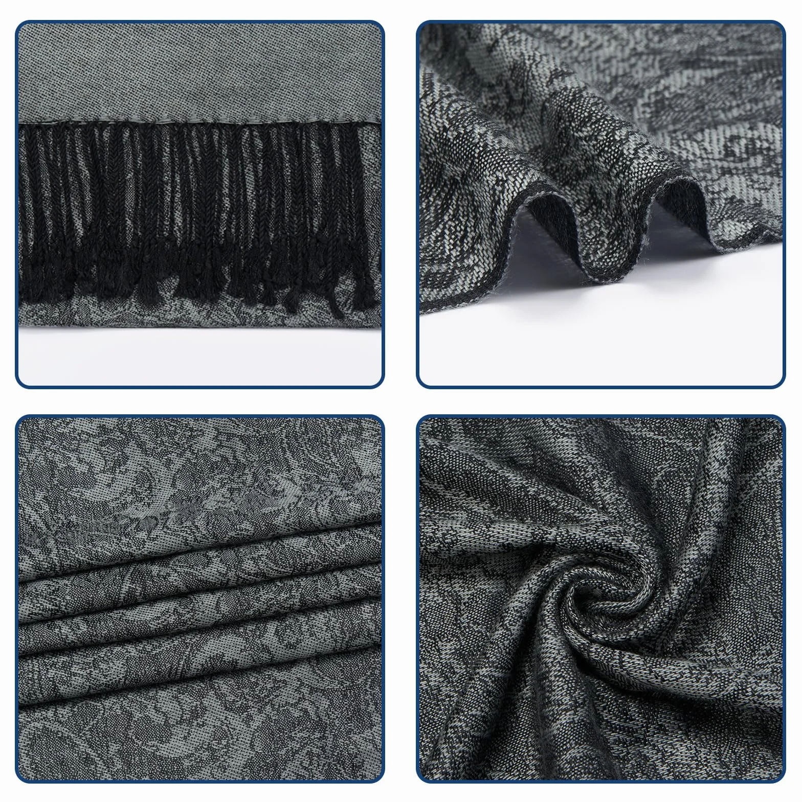 QIUTIMIY Paisley szal damski z frędzlami, dwustronny, żakardowy szal w stylu vintage, z frędzlami, na wieczorne imprezy, wesela