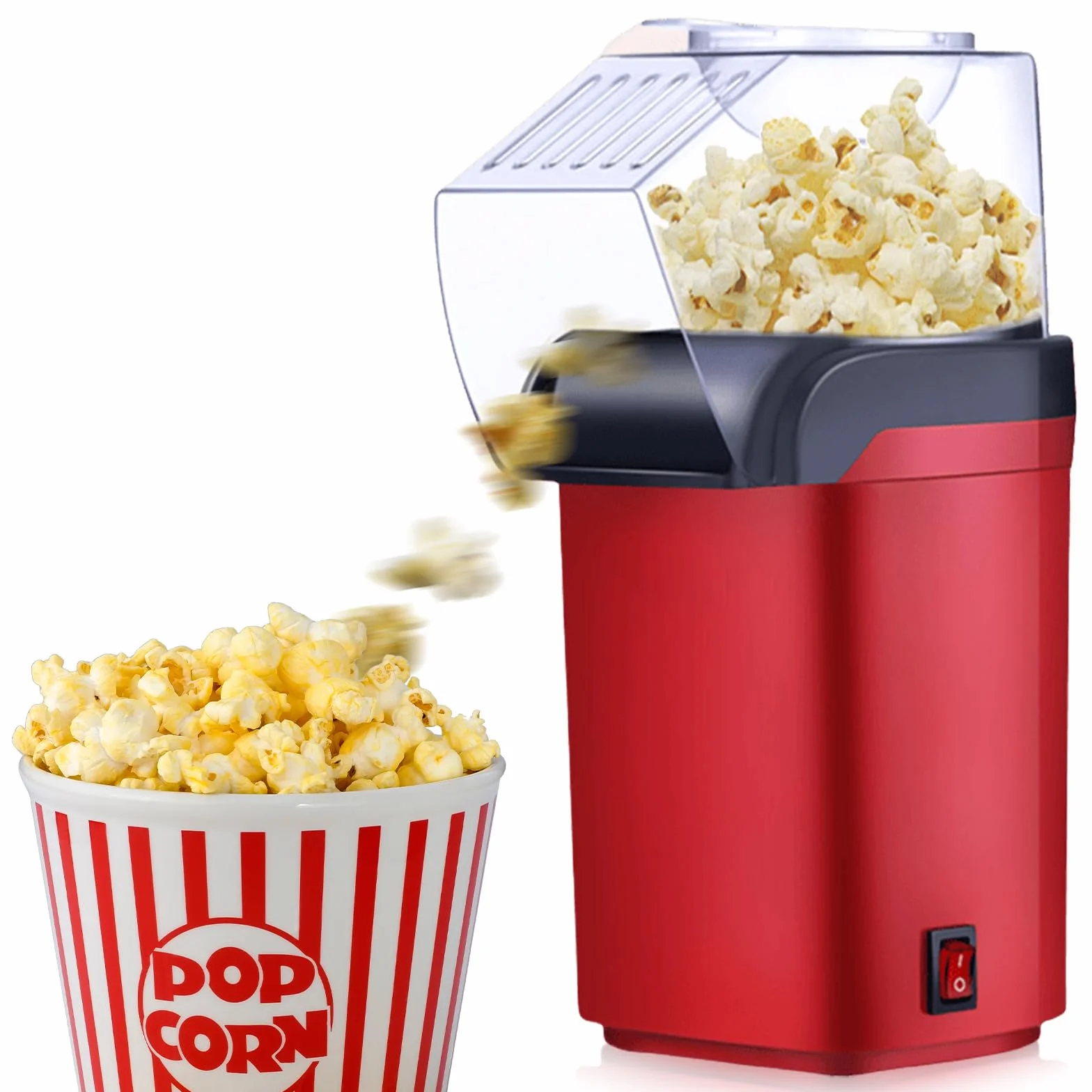 Maszyna do popcornu na gorące powietrze, 1200 W, bez oleju, bez tłuszczu, bez BPA, szybka w 3 minuty, obsługa jednym dotknięciem, kompaktowy automat do popcornu w stylu retro, do domu, kina domowego