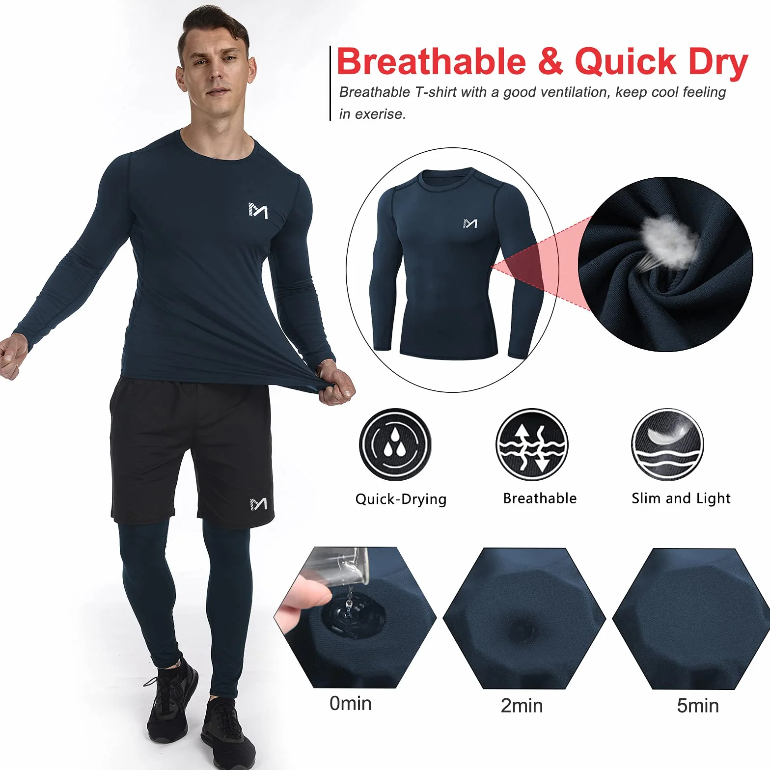 MEETYOO Kompressionsshirt Herren Set Kompressionsshirt Herren Zestaw męski