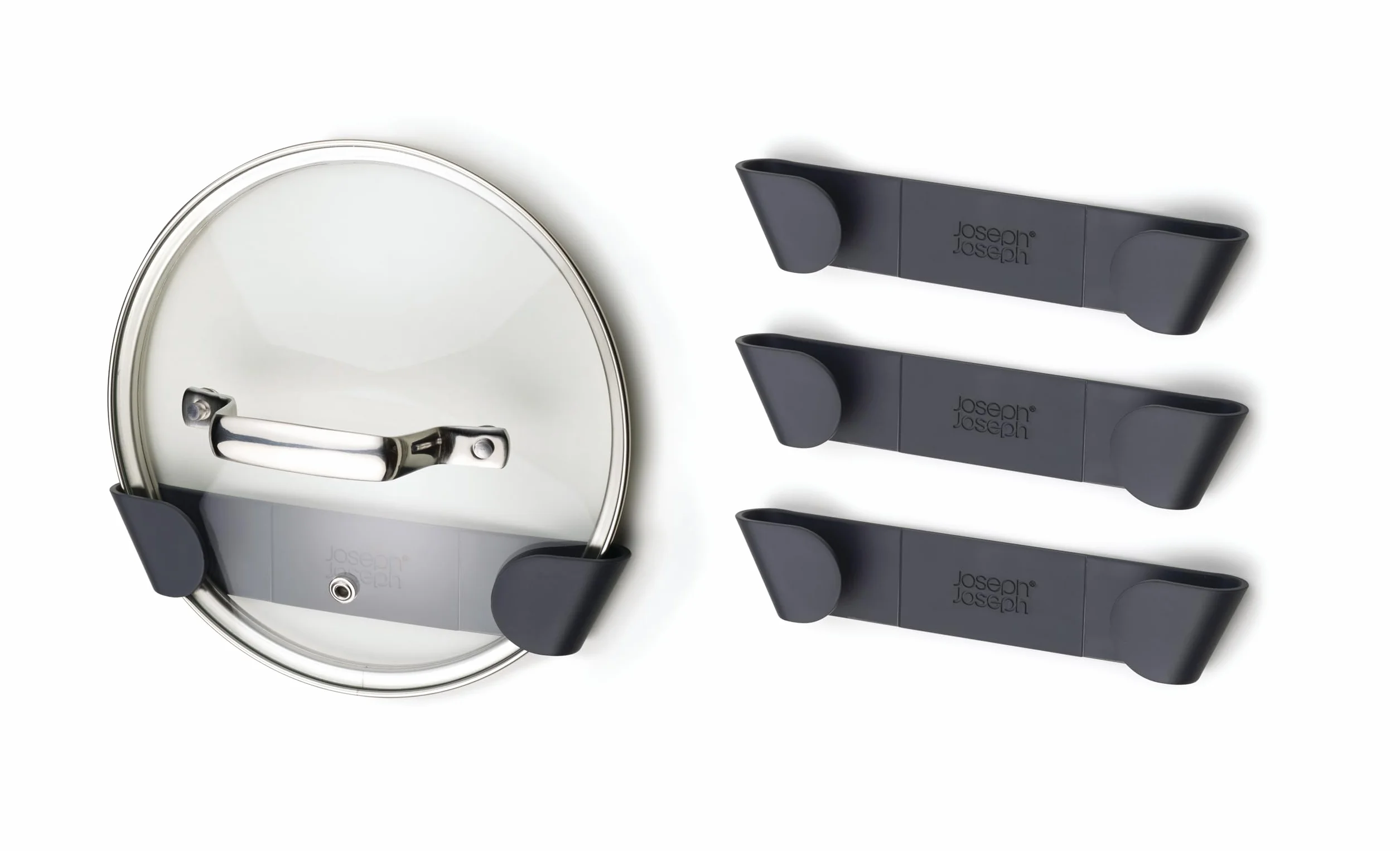Joseph Joseph CupboardStore Zestaw 4 uchwytów na pokrywki do garnków i patelni, samoprzylepny, do 24 cm