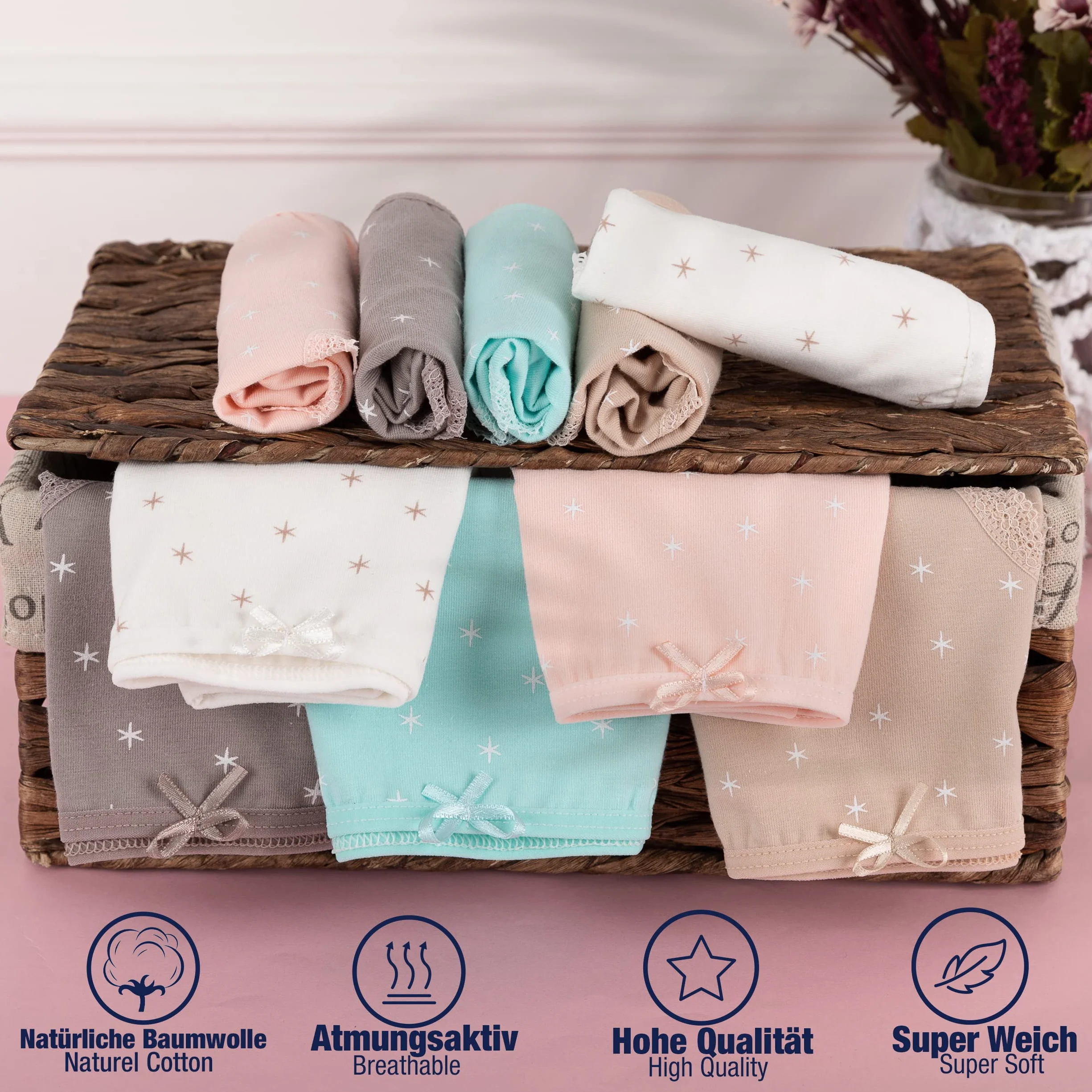 LOREZA ® 10 par bawełnianych majtek dziewczęcych, różne motywy, 92-170
