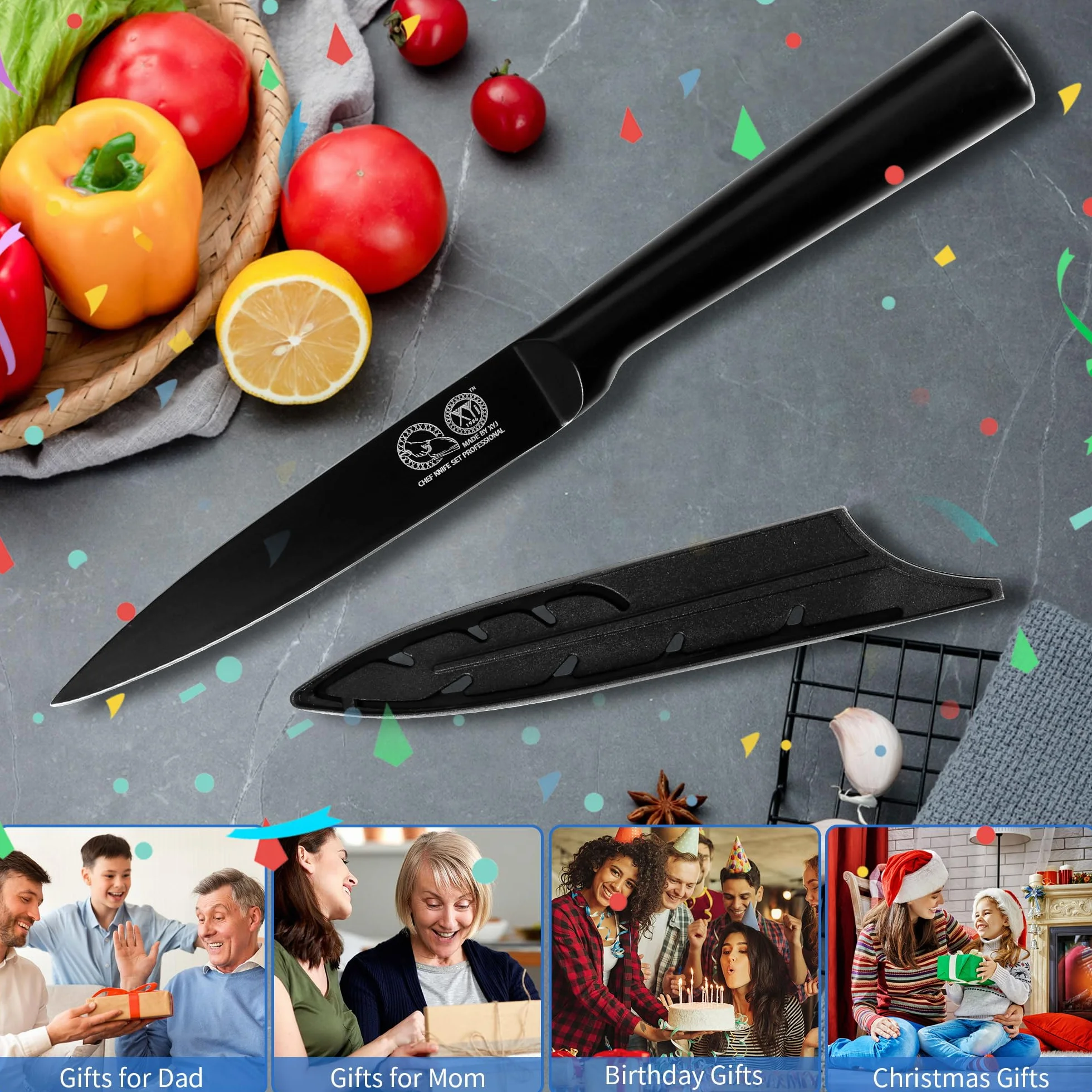 Stainless Steel Kitchen Knife 5 Inch Japanese Utility Knife Full Black