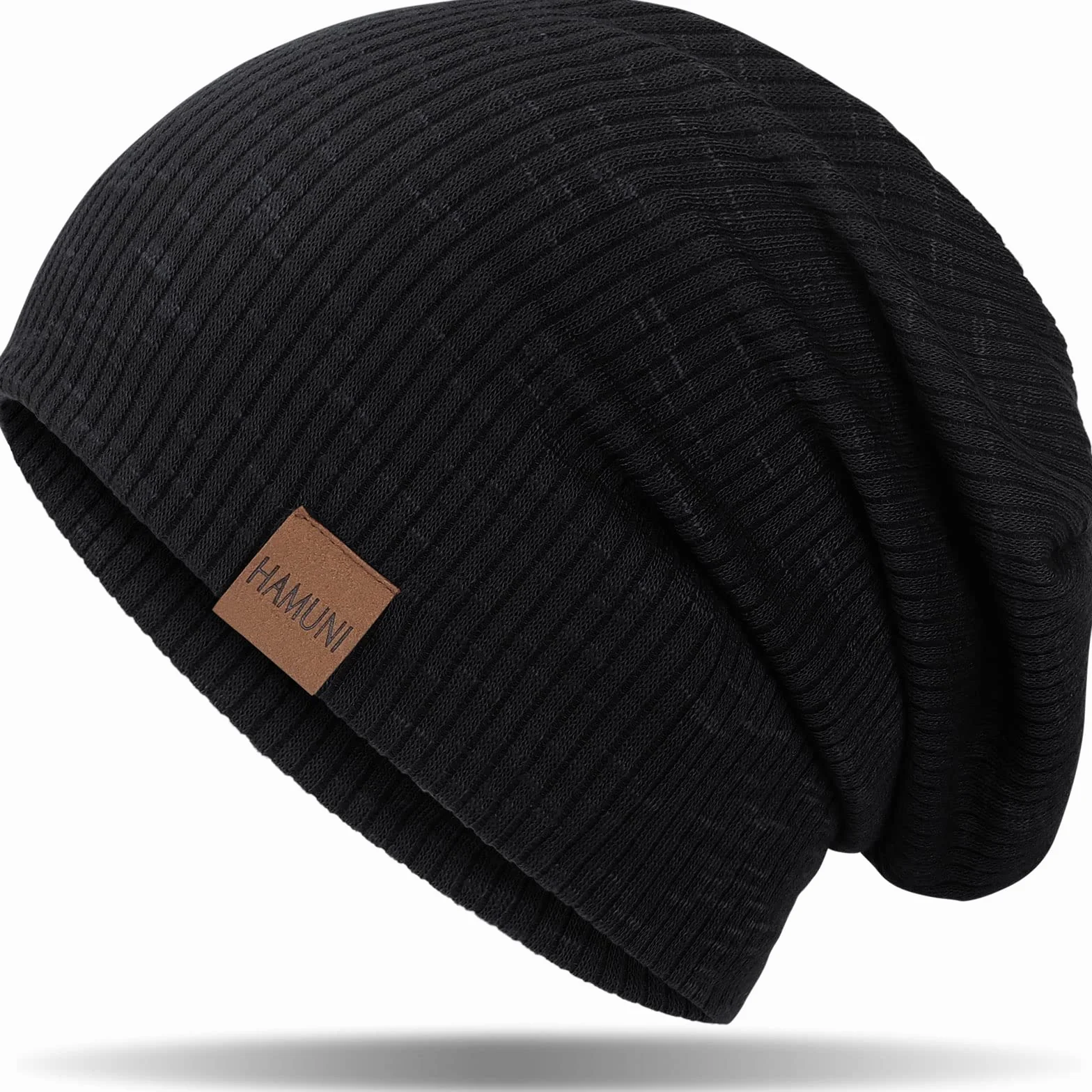 Hamuni Slouch Beanie Czapka damska, męska, elastyczna, miękka, wygodna, z dżerseju, klasyczna, modna, długa czapka typu beanie, idealna na wiosnę, jesień i zimę, czarny, jeden rozmiar