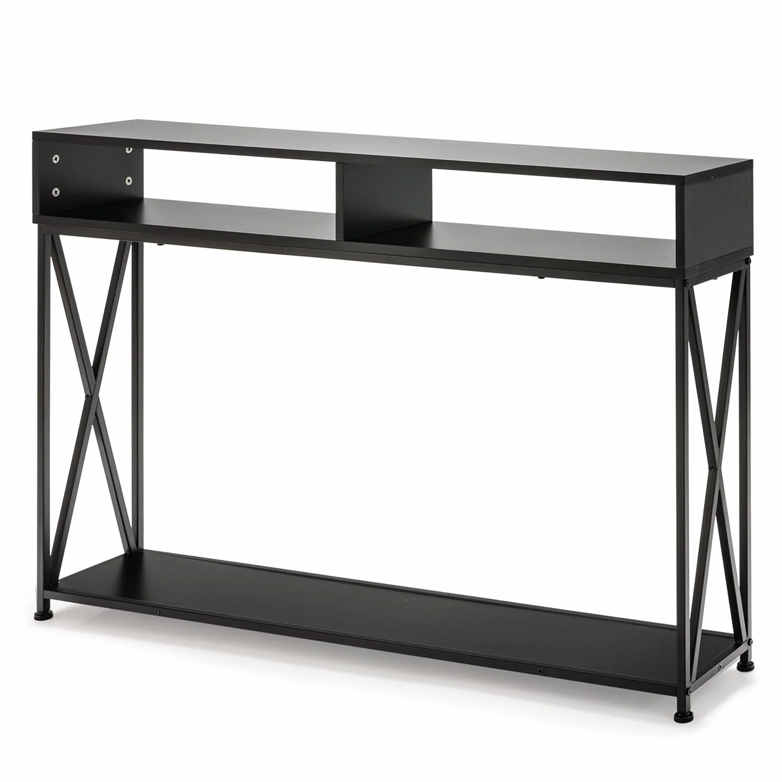 COSTWAY 2-poziomowy stół konsolowy z otwartymi półkami, stolik do wejścia, salonu i sypialni, 120 x 23 x 79 cm (czarny)