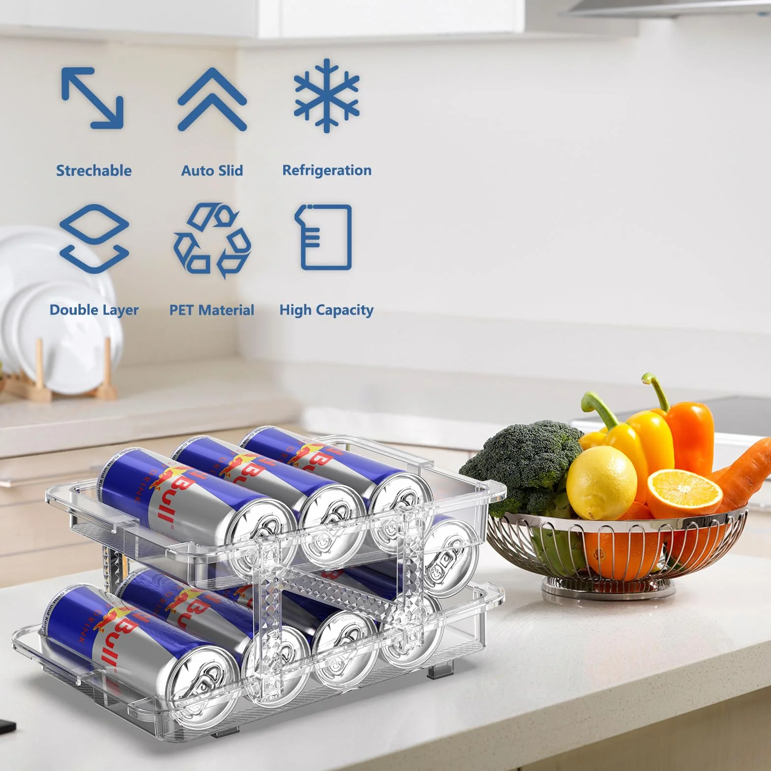 Organizer na Puszki z Podajnikiem 250 ml - 1 L, Walcowanie Podajnik Puszek do Lodówki, 9-11 Standardowych Puszek, Kuchnia Spiżarnia