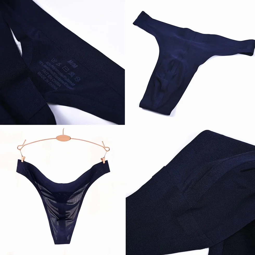 Męskie stringi tanga seksowna bielizna męska Low Rise G-stringi Ice Silk Slips gładkie bezszwowe przezroczyste stringi majtki